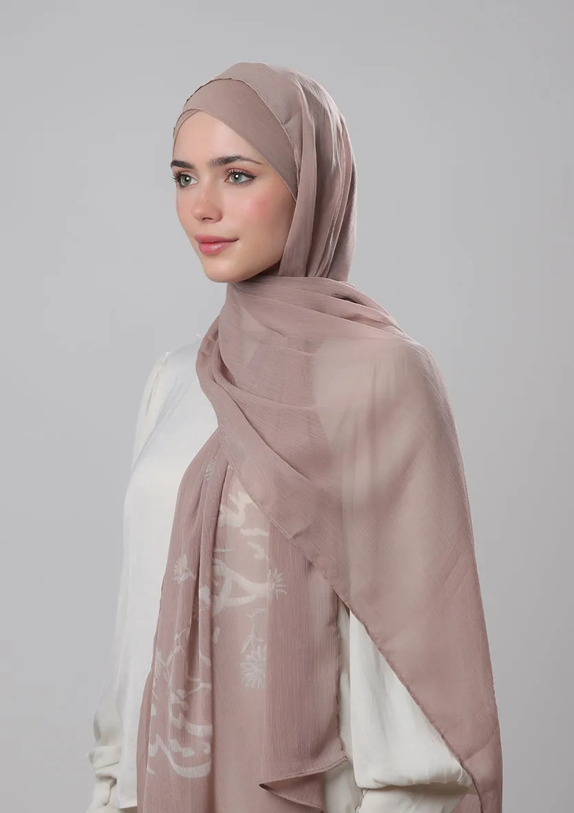 Confident Taupe-Printed Crinkled Chiffon
