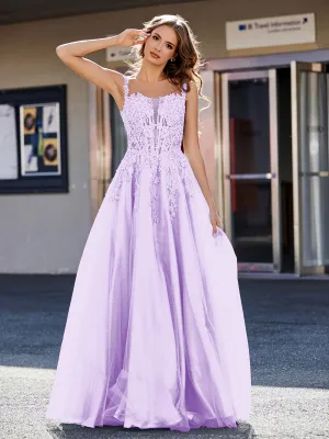 Corset Bodice A Line Tulle Gown Lilac
