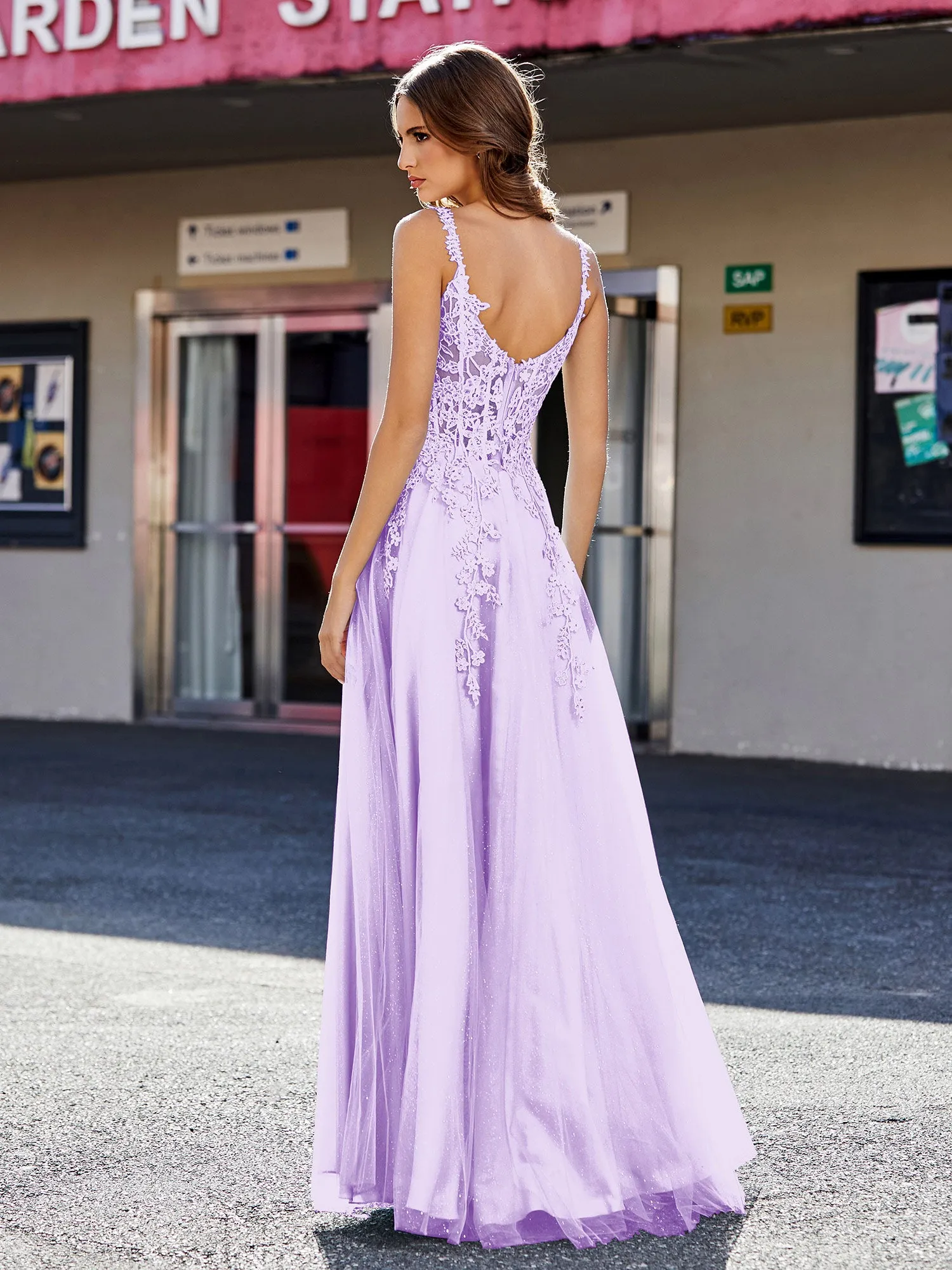Corset Bodice A Line Tulle Gown Lilac