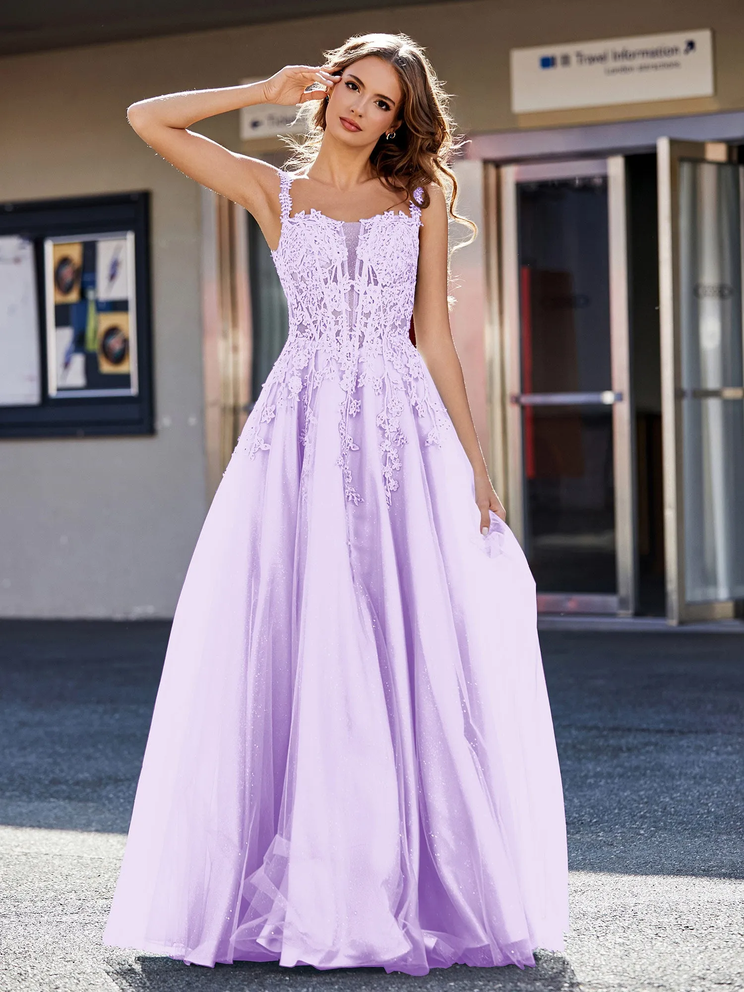 Corset Bodice A Line Tulle Gown Lilac