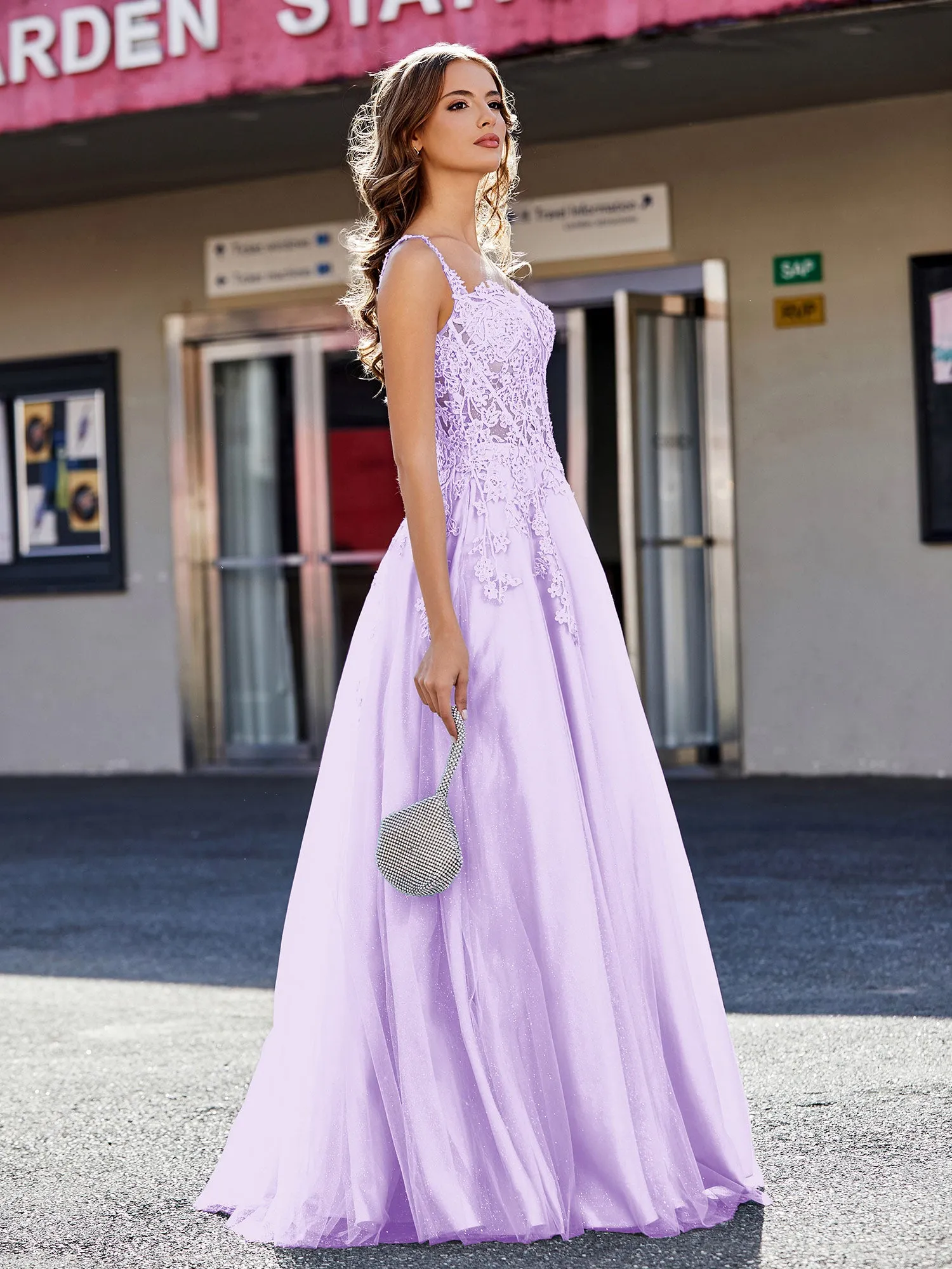 Corset Bodice A Line Tulle Gown Lilac