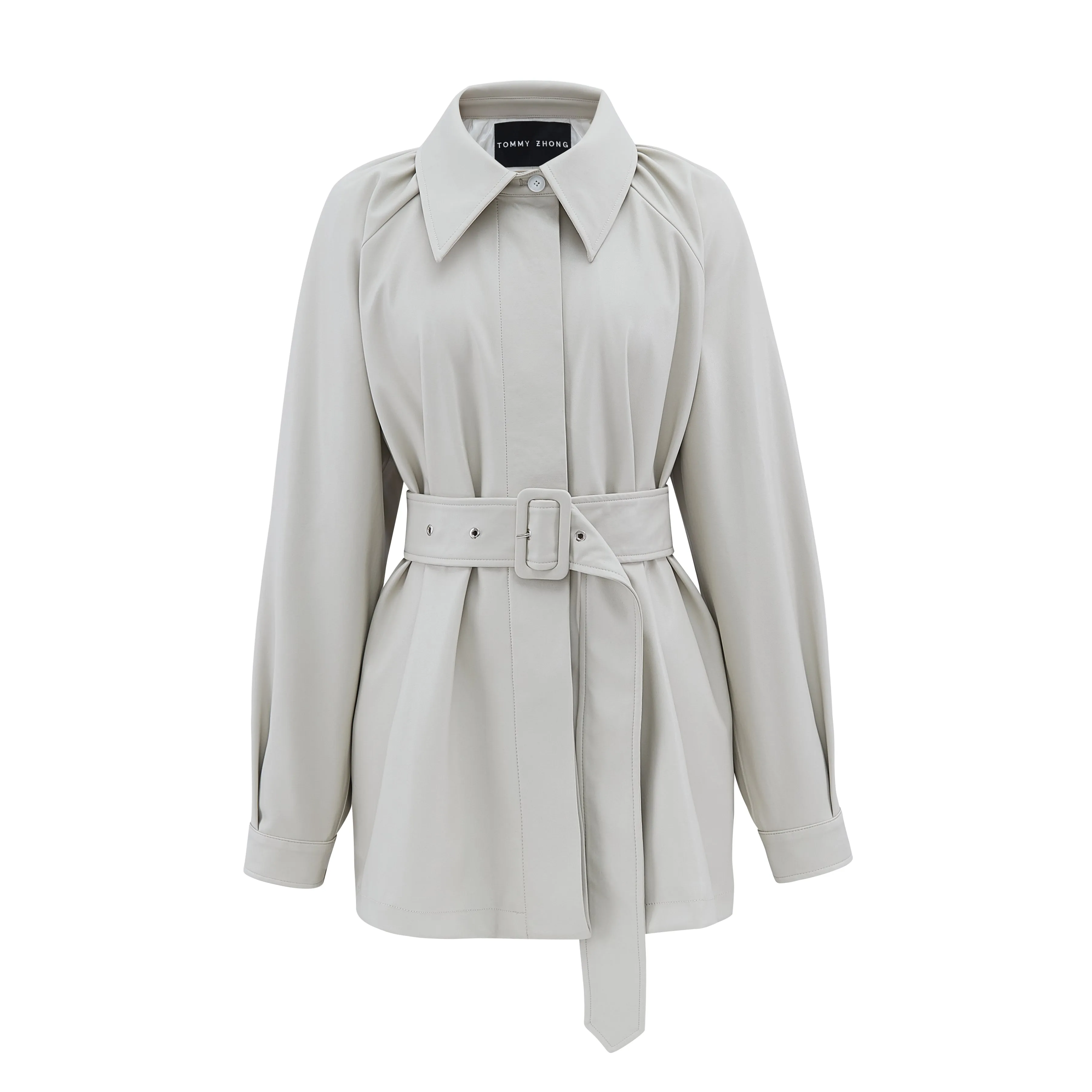 Cream PU Pleat Belted Jacket