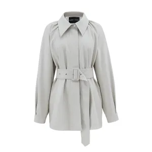 Cream PU Pleat Belted Jacket