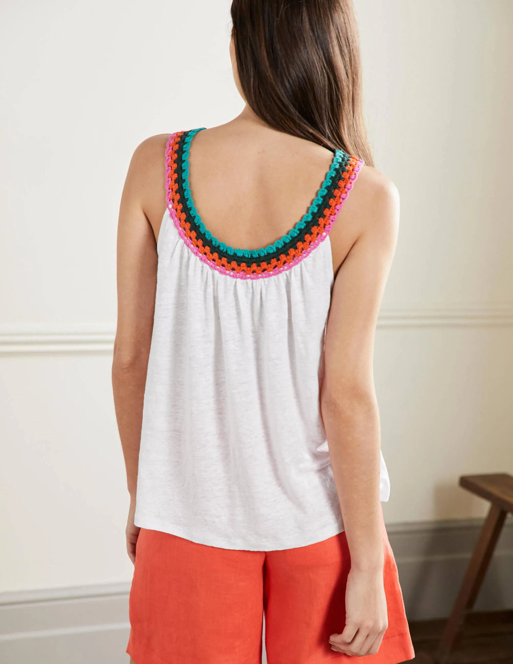 Crochet Trim Scoop Jersey Top-White