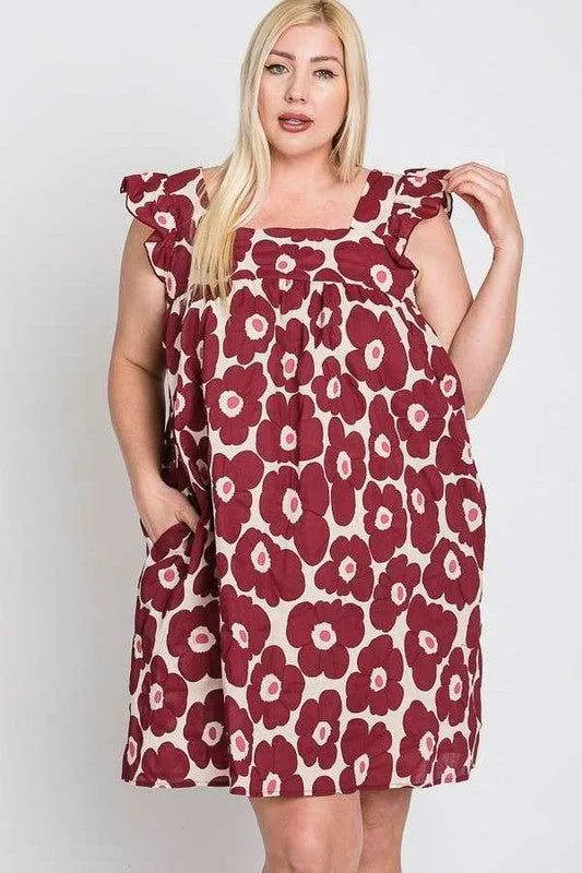 Daisy Print Baby Doll Dress Plus