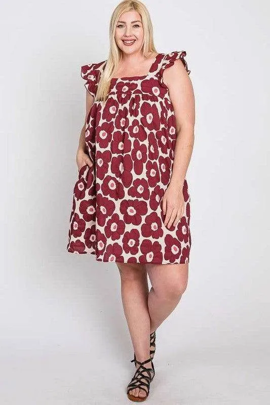 Daisy Print Baby Doll Dress Plus