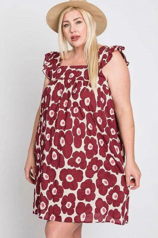 Daisy Print Baby Doll Dress Plus