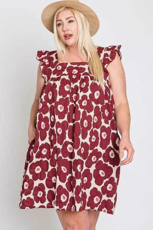 Daisy Print Baby Doll Dress Plus