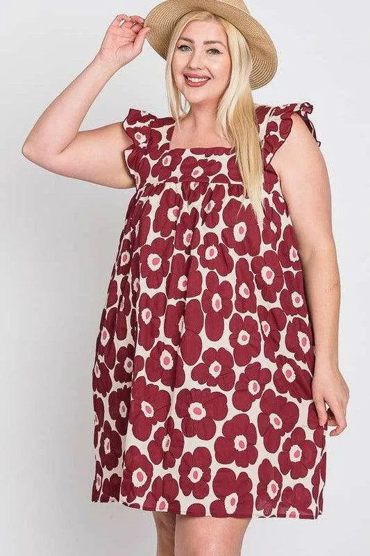 Daisy Print Baby Doll Dress Plus
