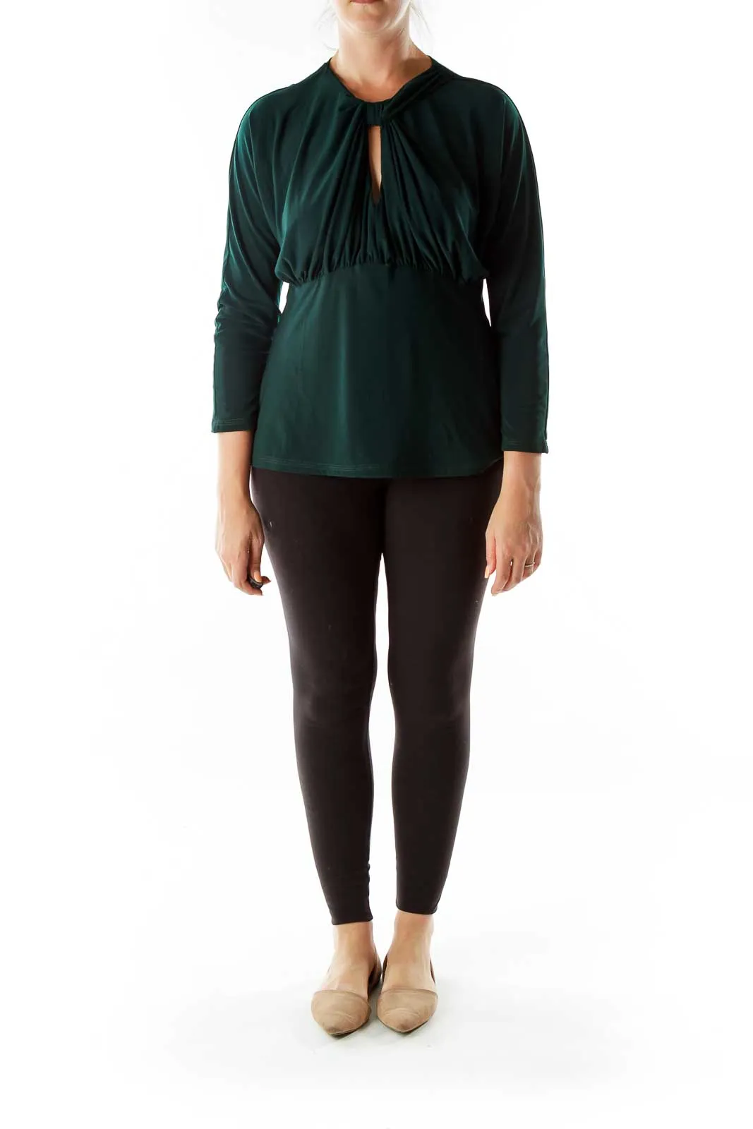 Dark Green Slitted Knot Scrunched Tunic