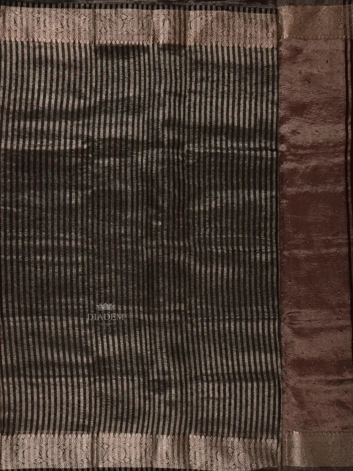 Dark Grey Organza Saree with Stone and Crush Design on the Body Designed Border