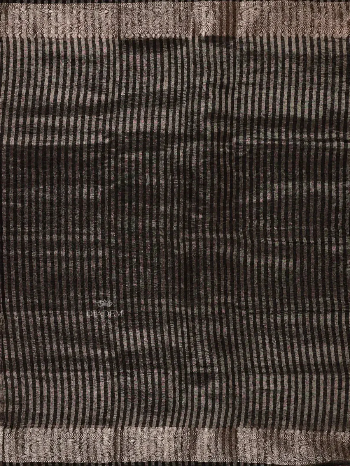 Dark Grey Organza Saree with Stone and Crush Design on the Body Designed Border