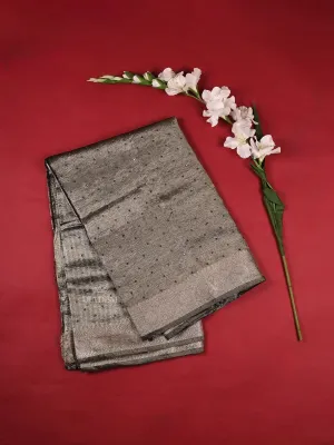 Dark Grey Organza Saree with Stone and Crush Design on the Body Designed Border