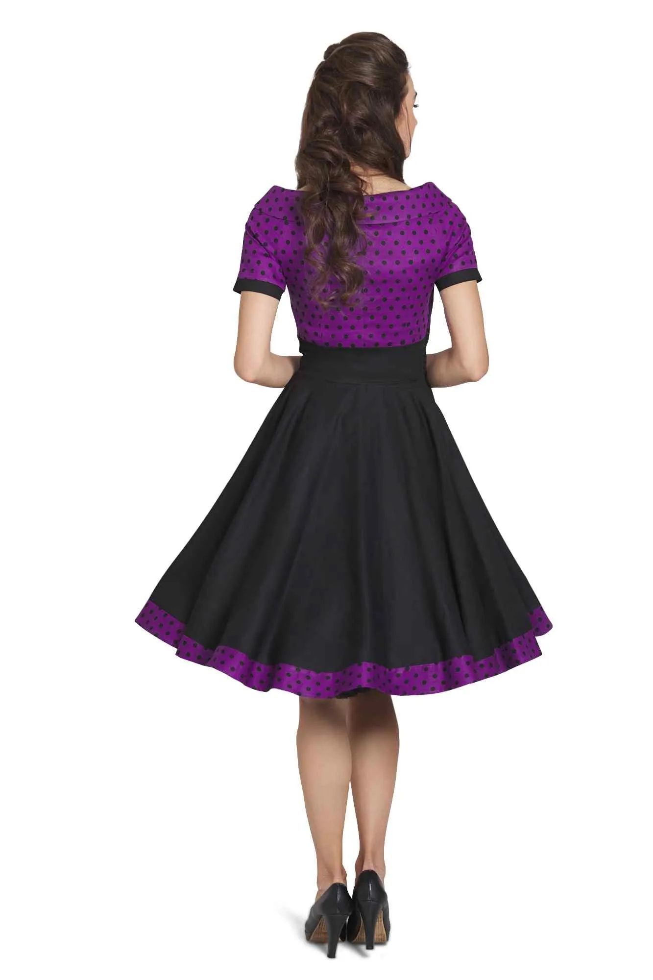 Darlene Purple & Black Polka Dot Circle Dress