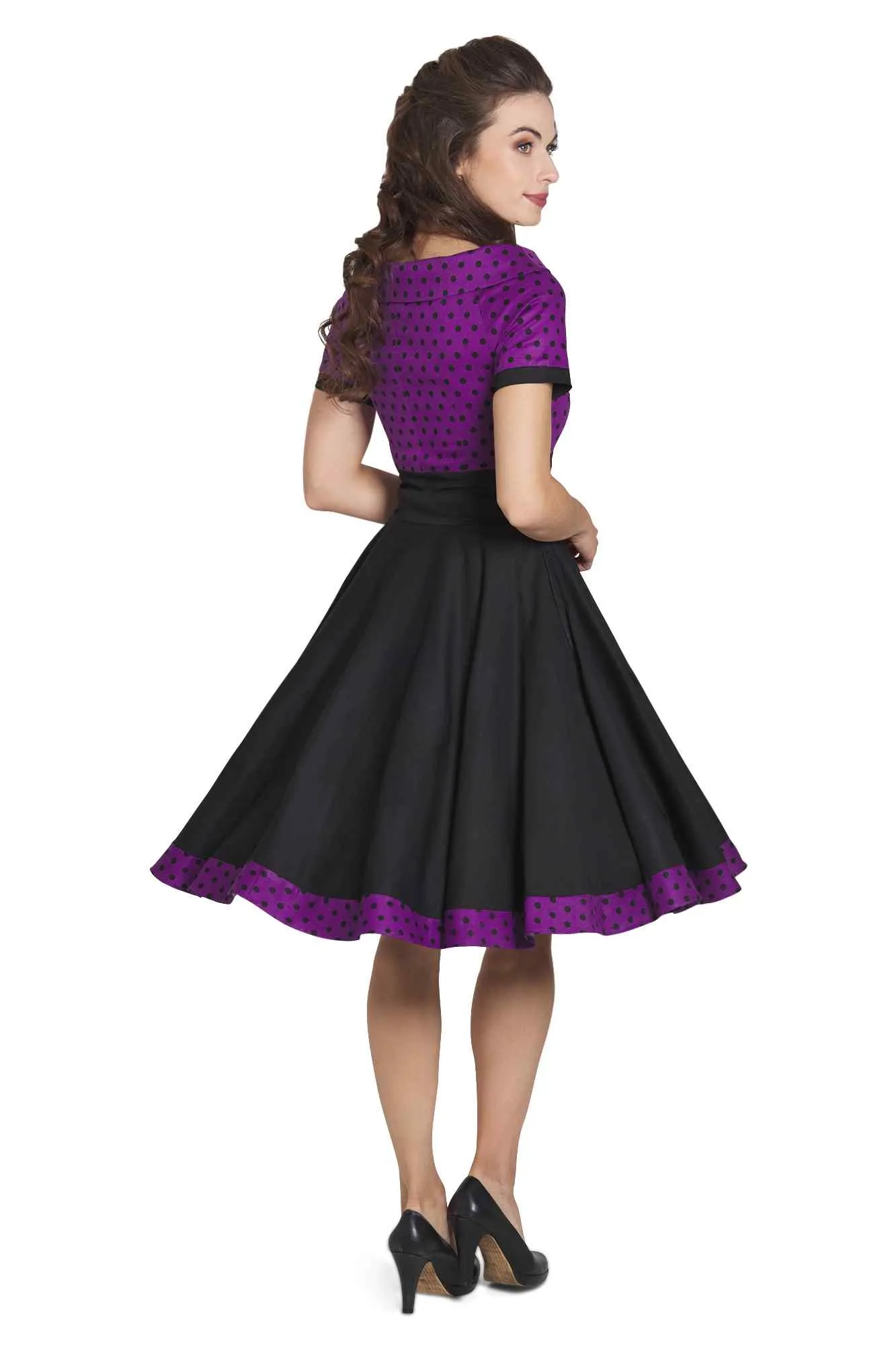Darlene Purple & Black Polka Dot Circle Dress
