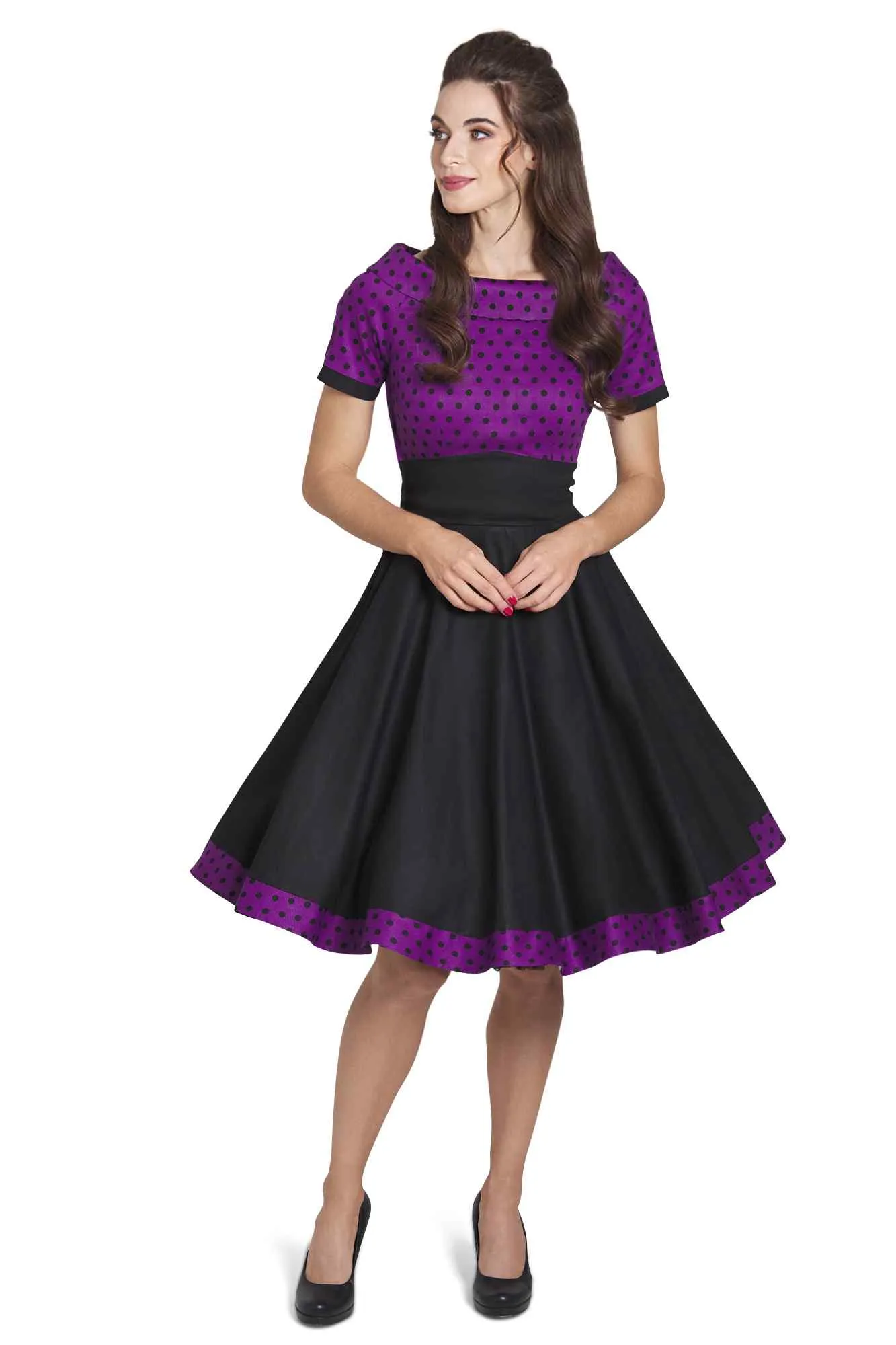 Darlene Purple & Black Polka Dot Circle Dress