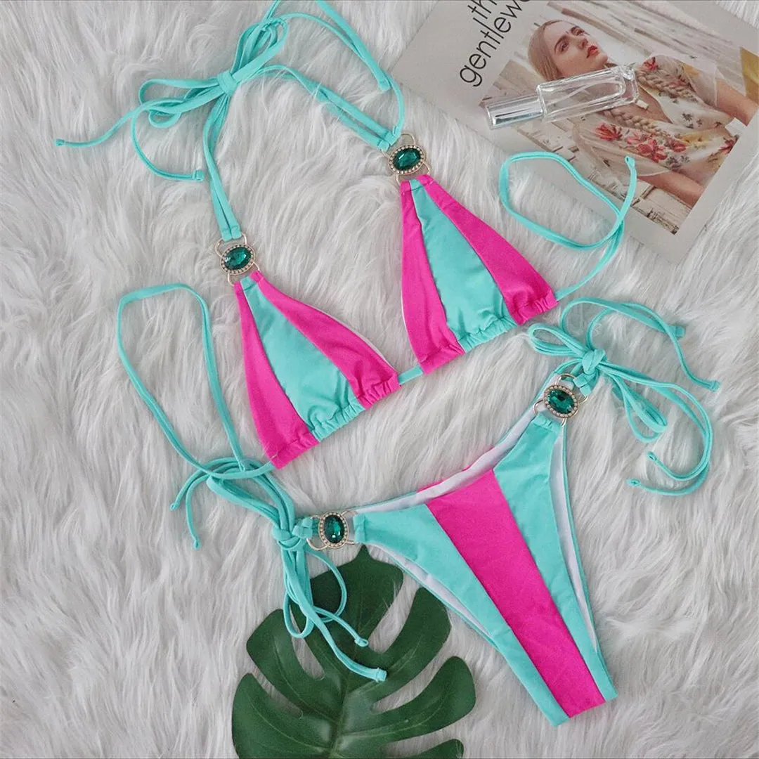 Dorothy Splicing Diamond Rhinestones Bikini