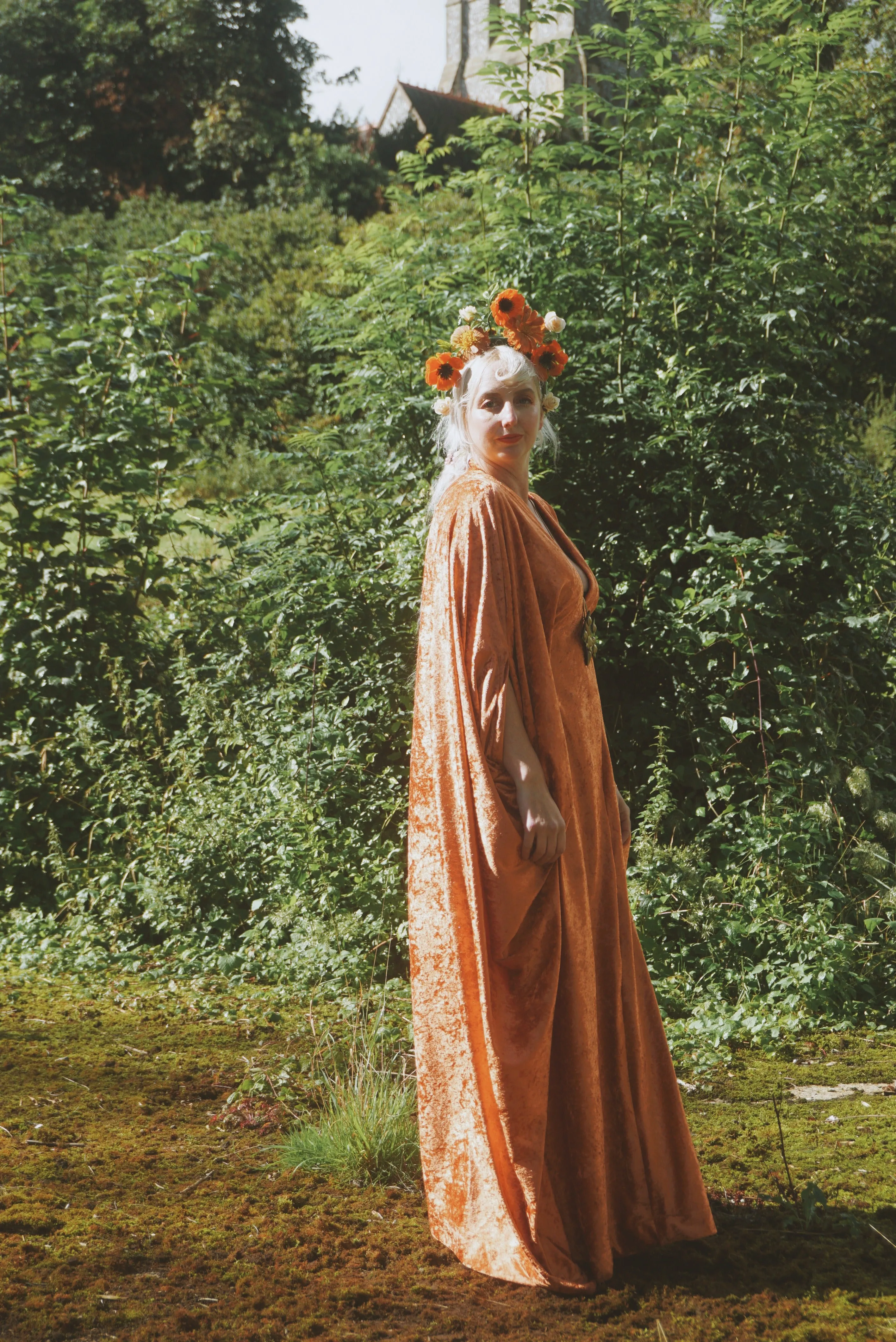 Effortless Velvet Flame Orange kaftan Gown
