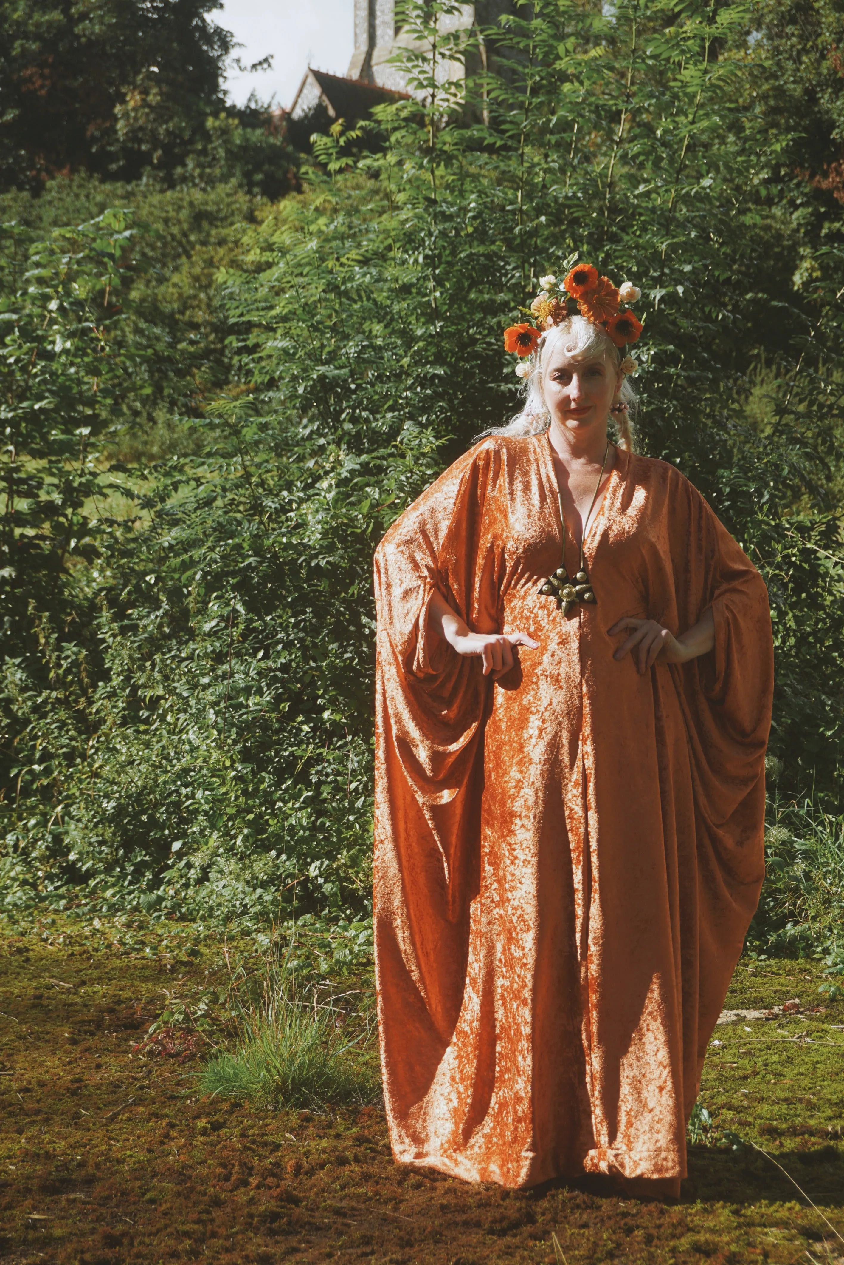 Effortless Velvet Flame Orange kaftan Gown
