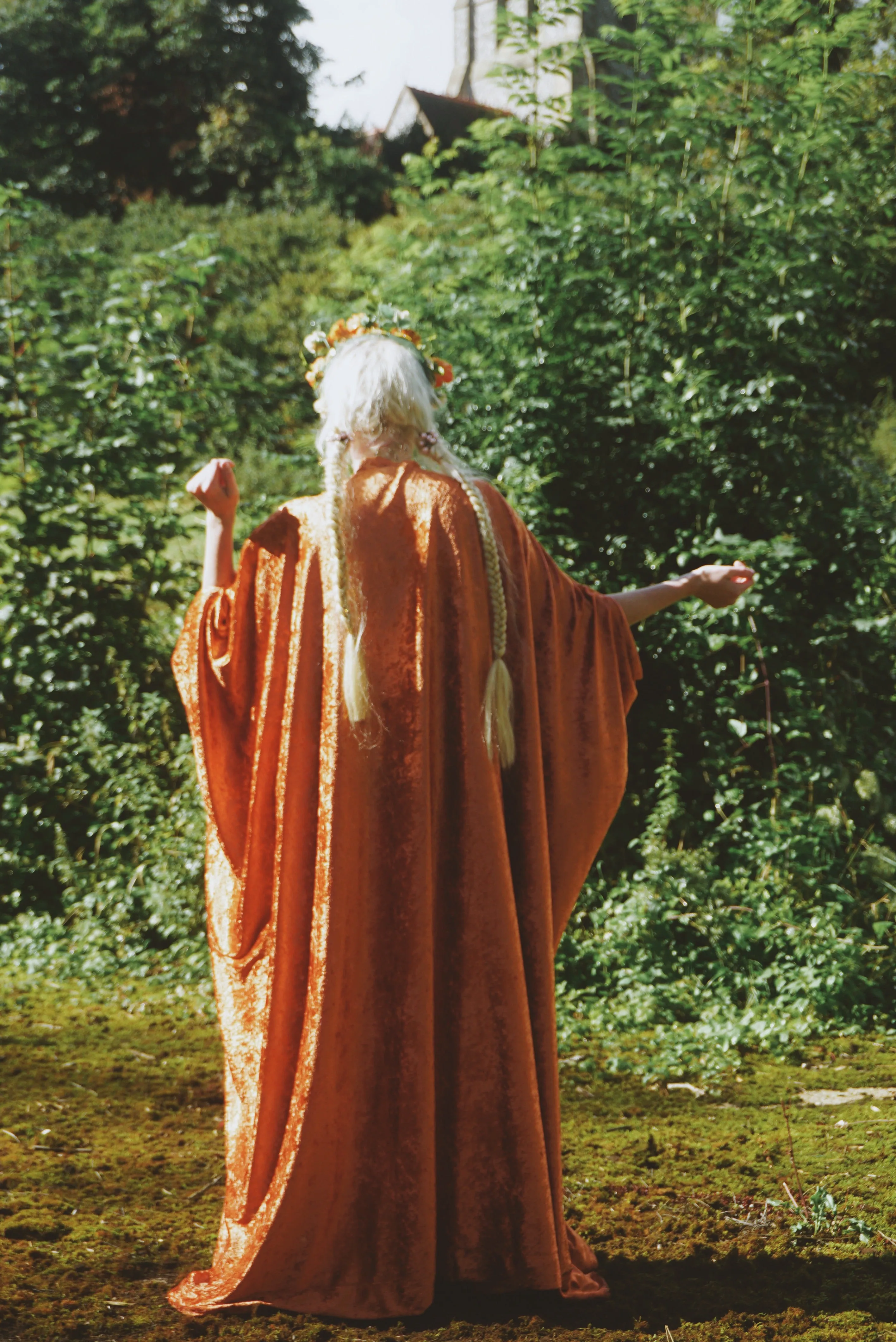 Effortless Velvet Flame Orange kaftan Gown