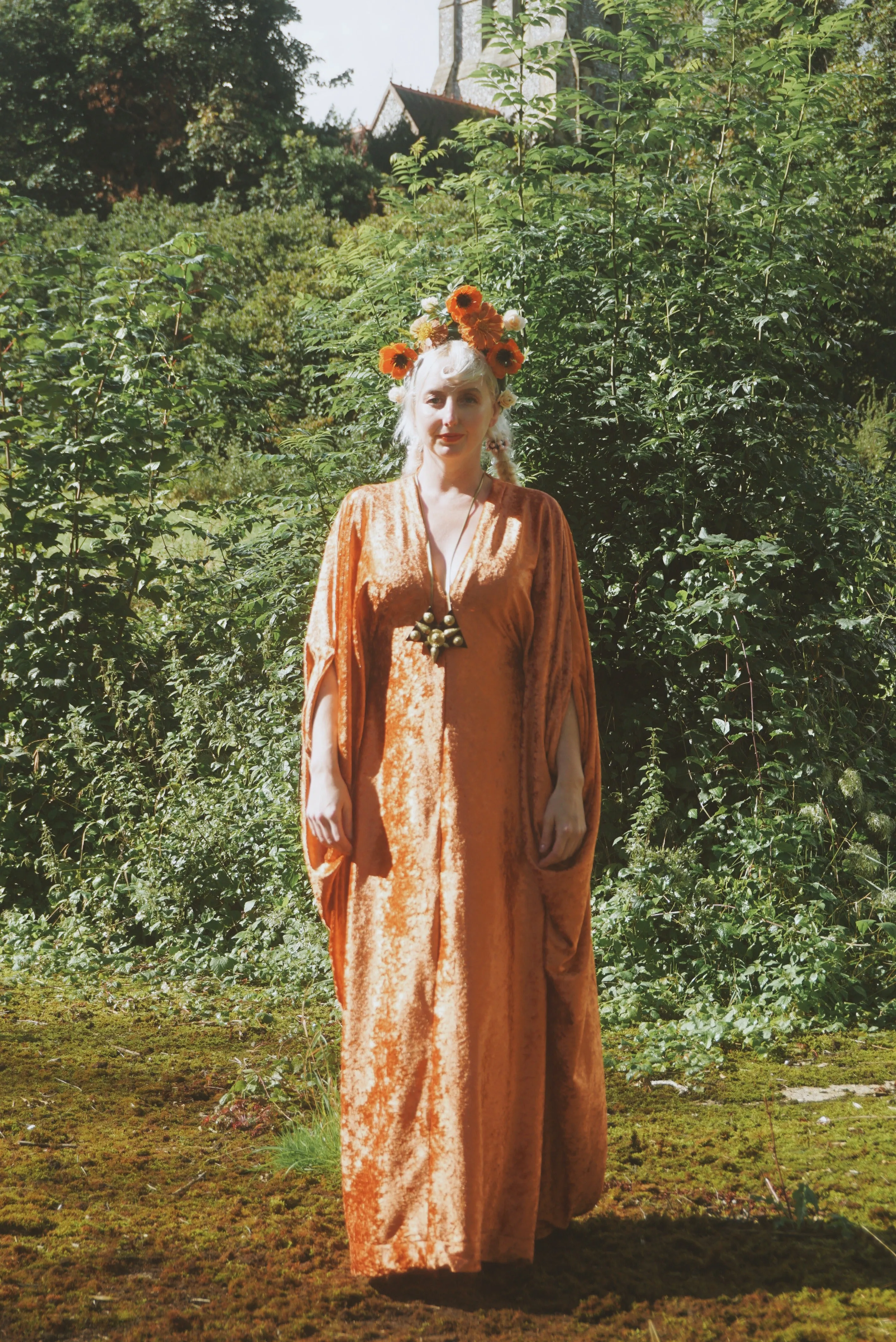 Effortless Velvet Flame Orange kaftan Gown