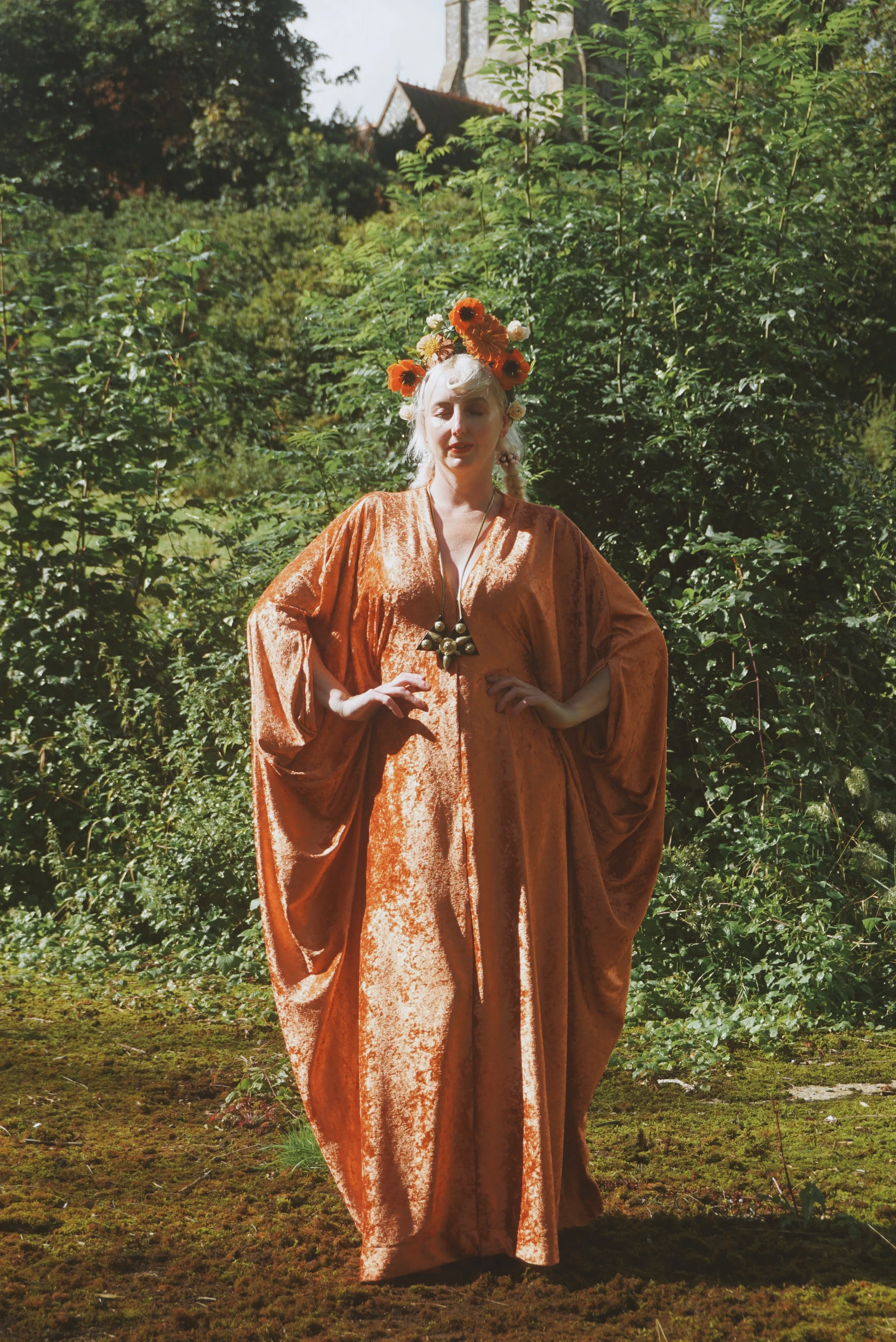 Effortless Velvet Flame Orange kaftan Gown