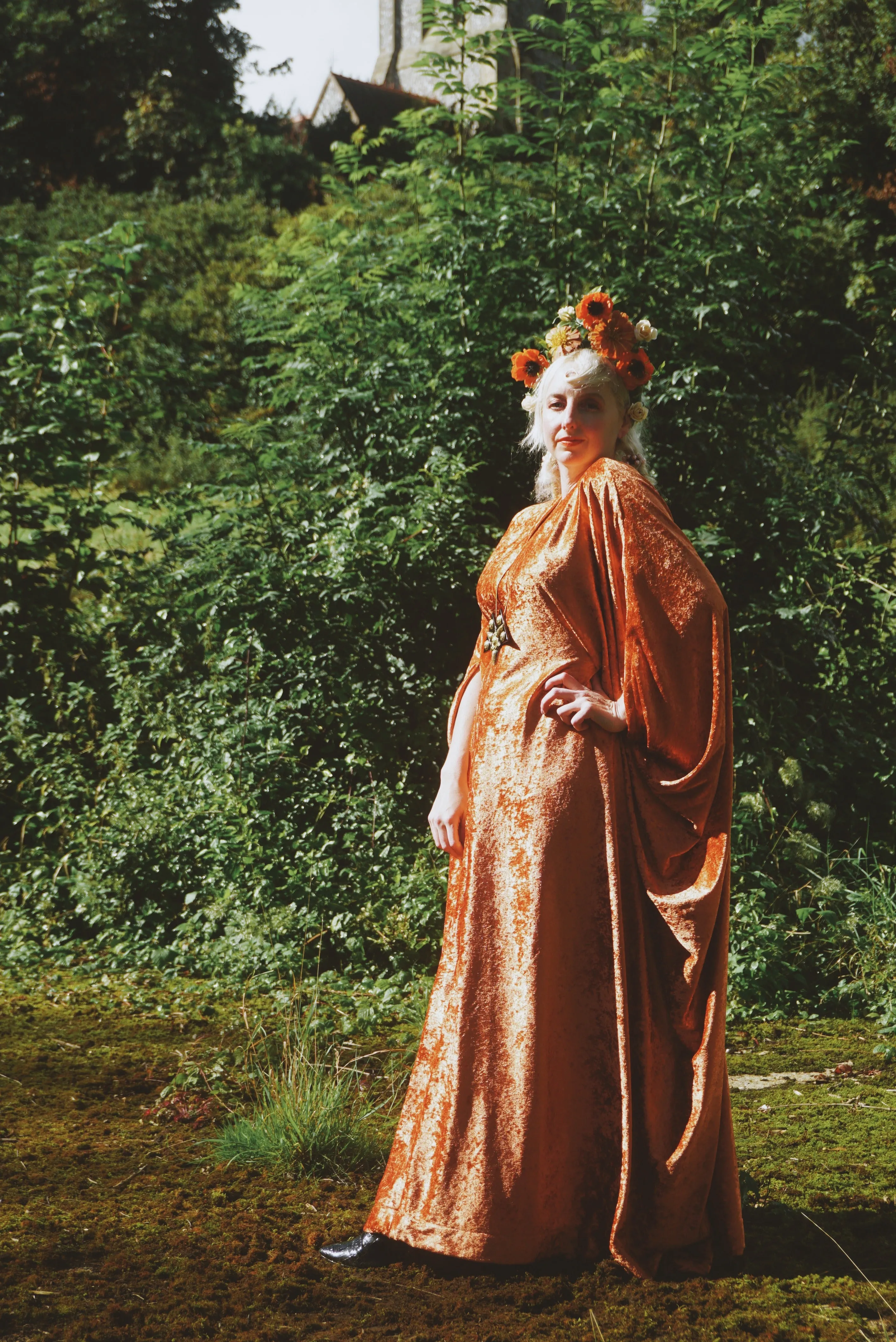 Effortless Velvet Flame Orange kaftan Gown