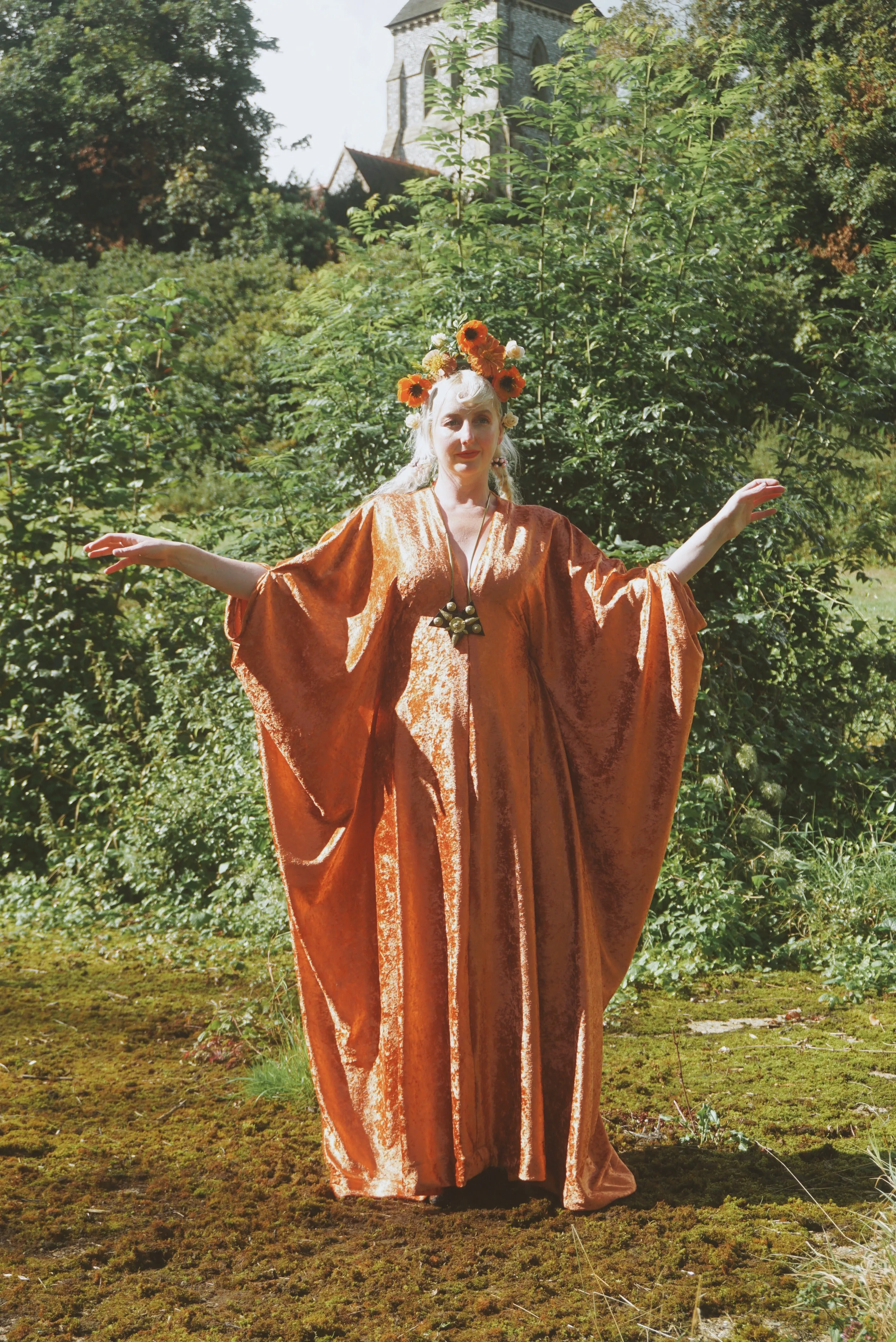 Effortless Velvet Flame Orange kaftan Gown