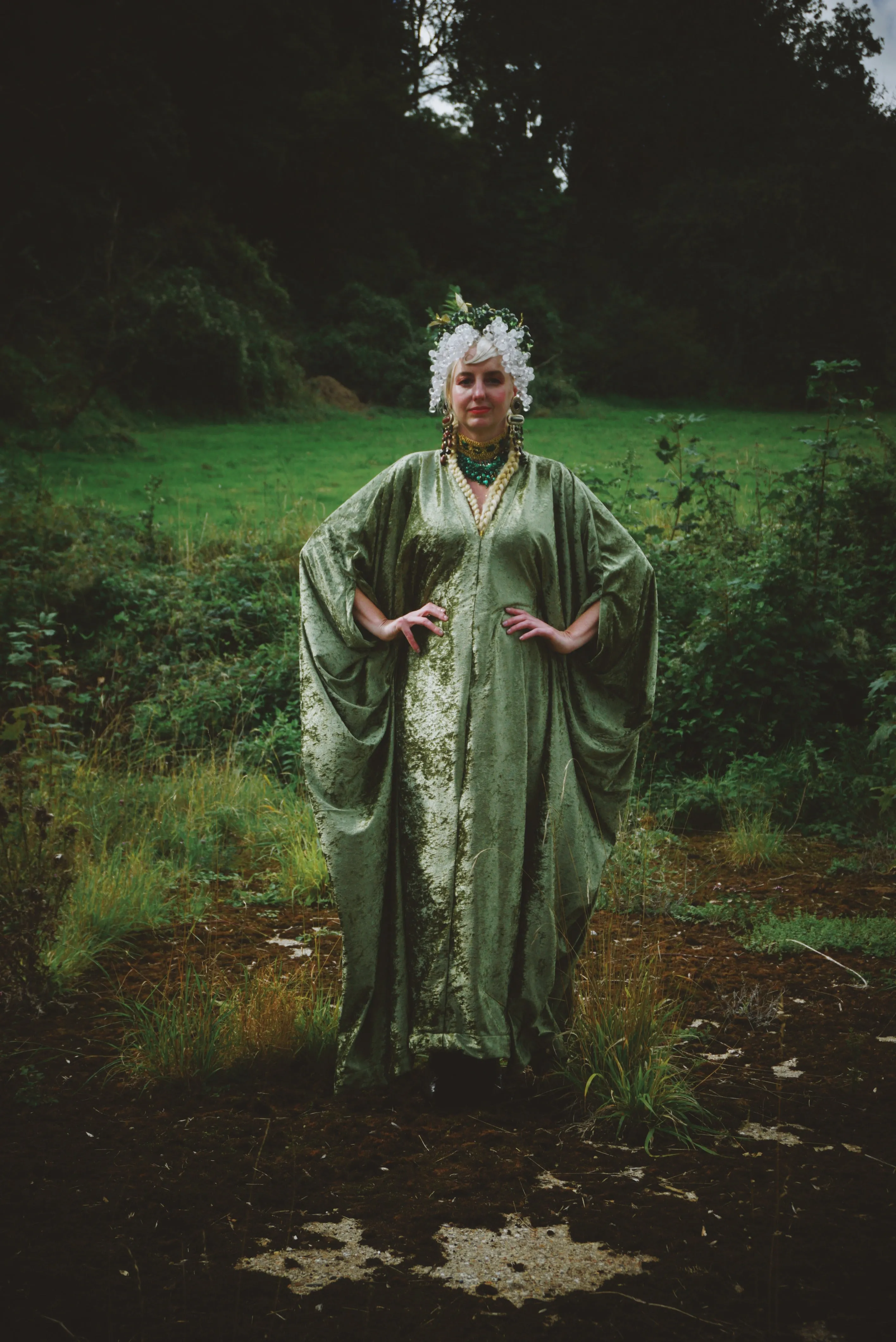 Effortless Velvet Olive Green Kaftan Gown
