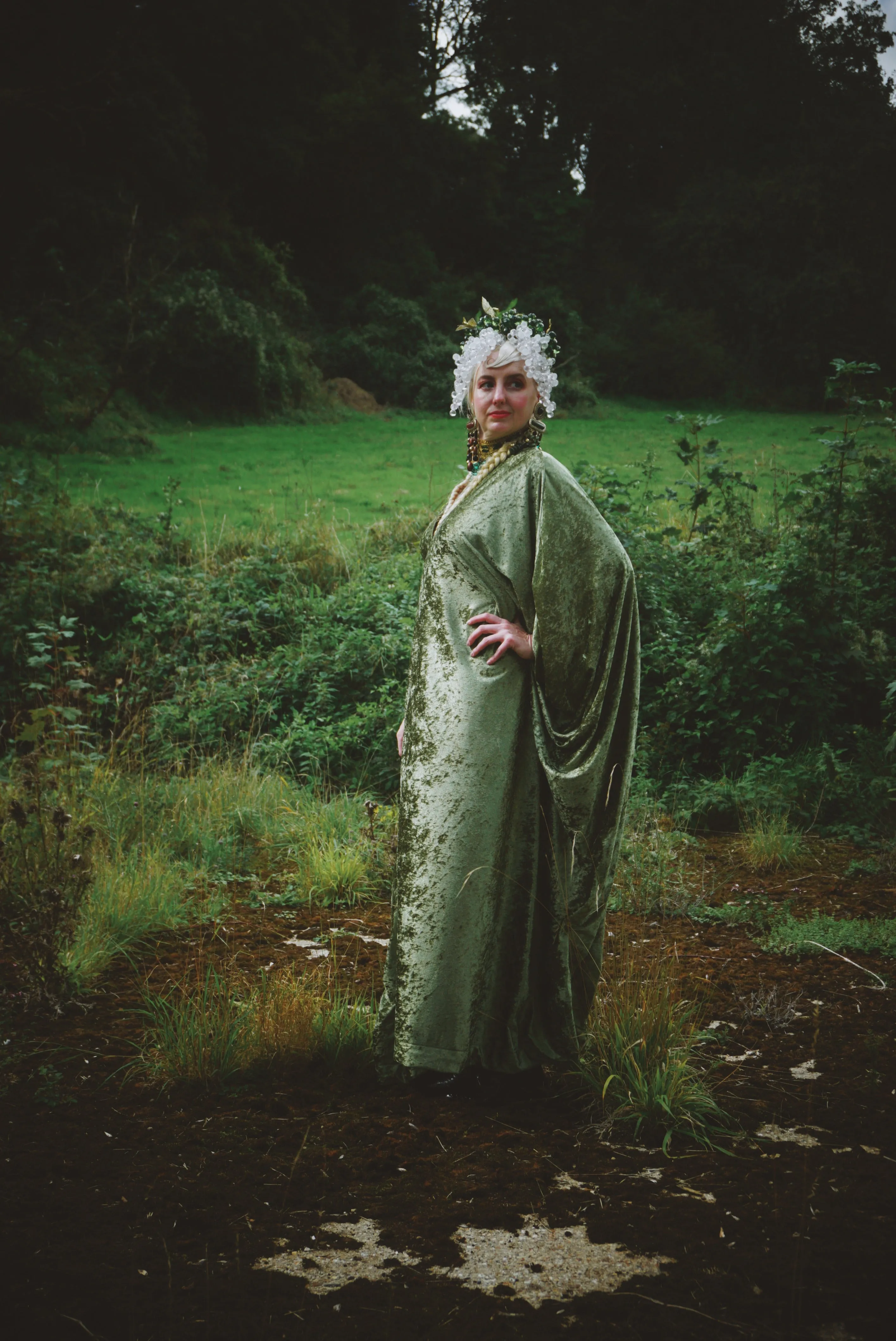 Effortless Velvet Olive Green Kaftan Gown