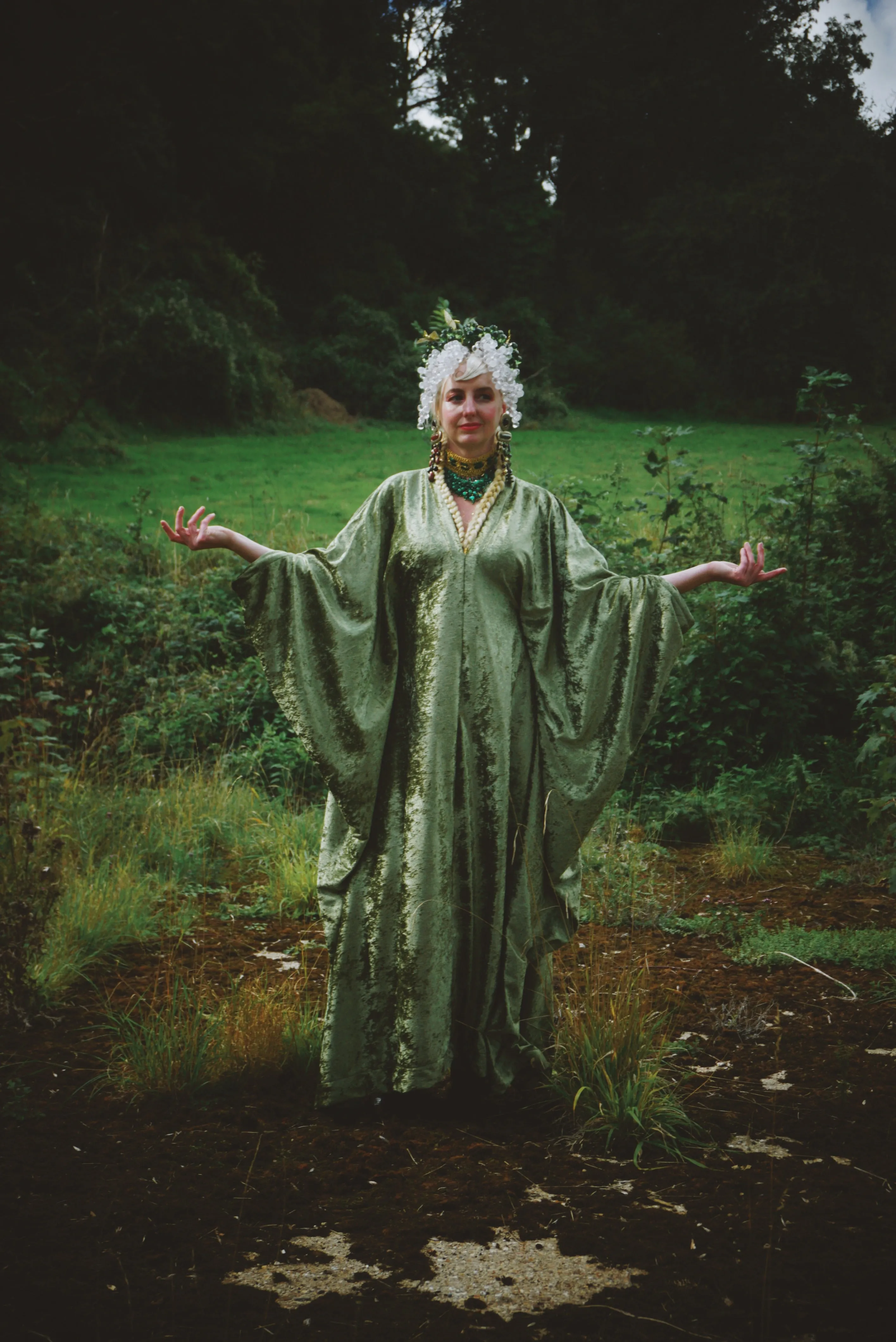 Effortless Velvet Olive Green Kaftan Gown