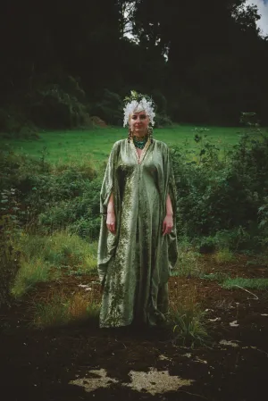Effortless Velvet Olive Green Kaftan Gown