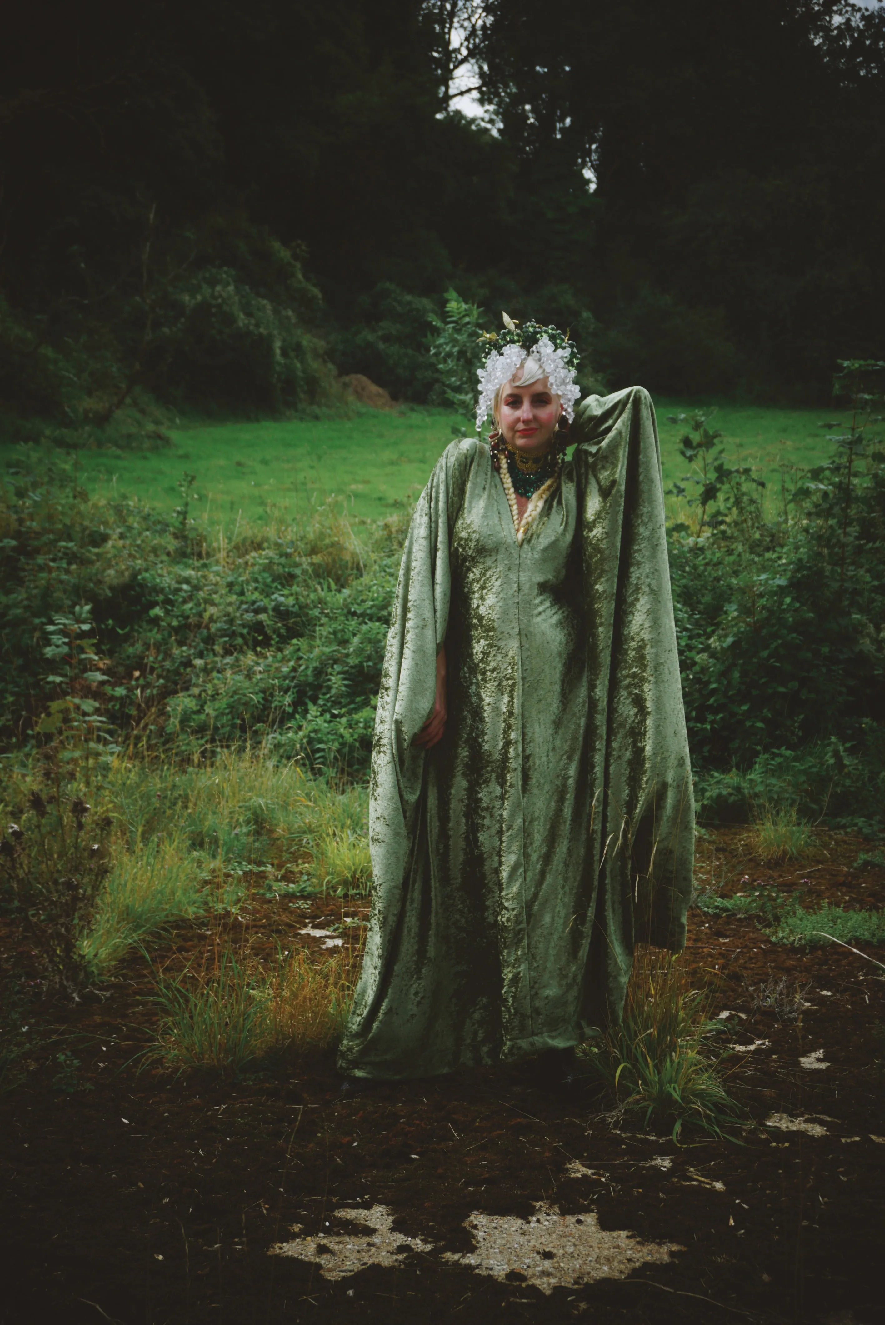 Effortless Velvet Olive Green Kaftan Gown
