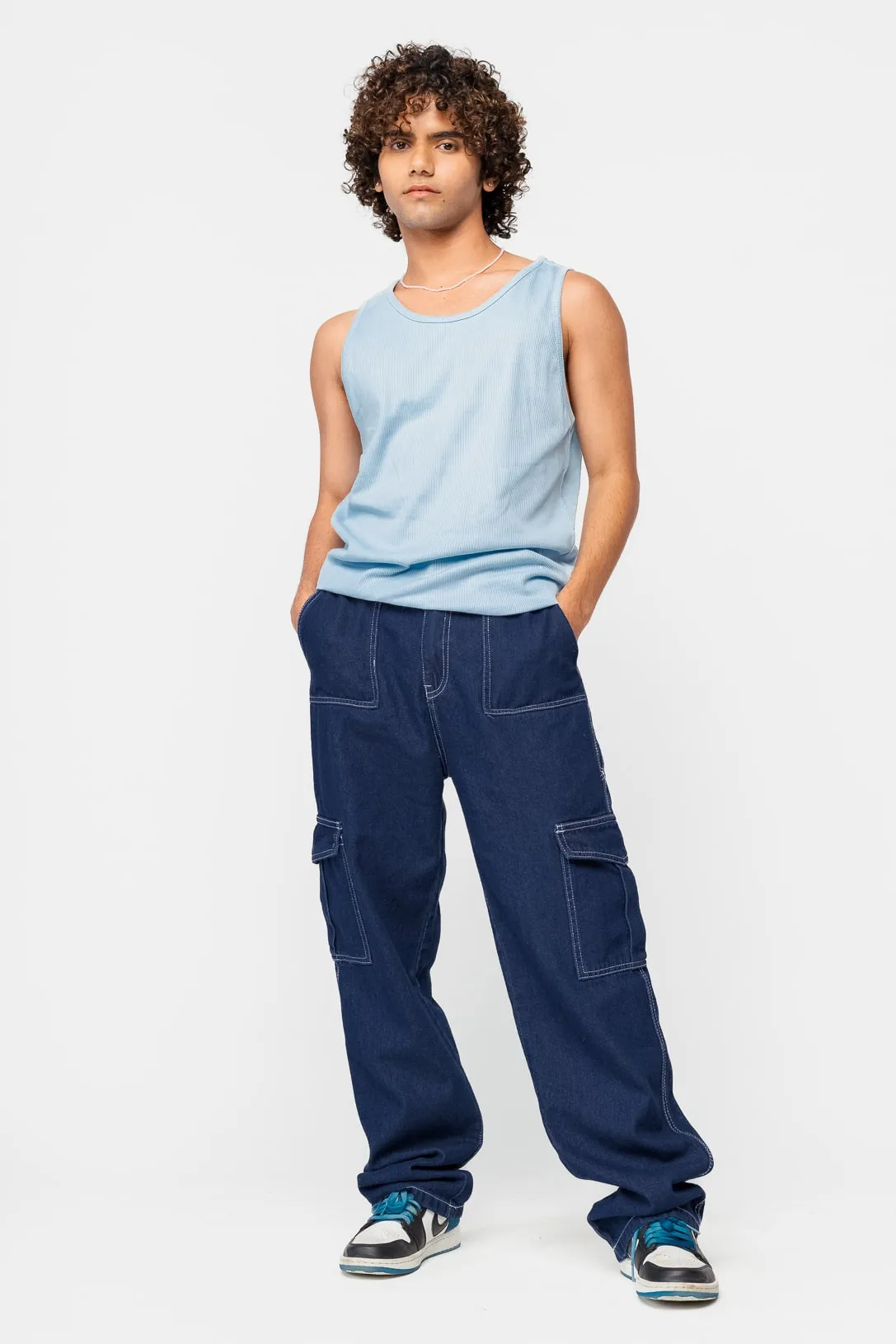 Elasticated Mid Blue Men's Cargo