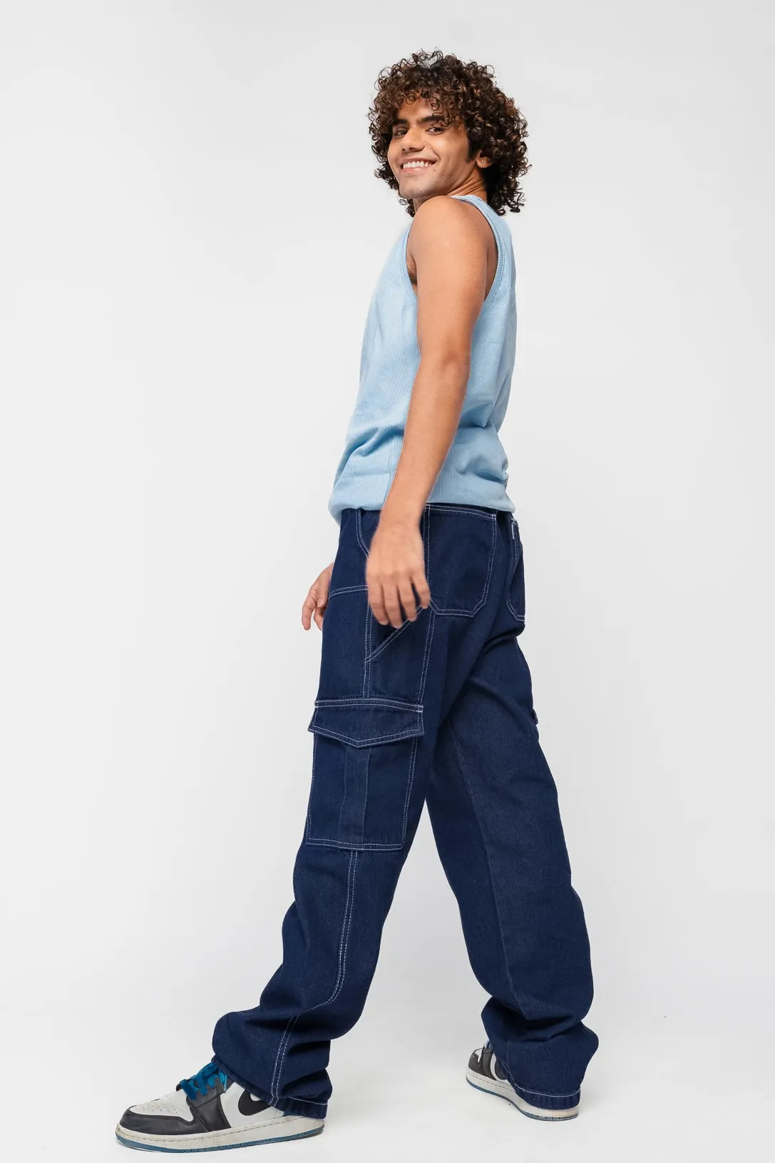 Elasticated Mid Blue Men's Cargo