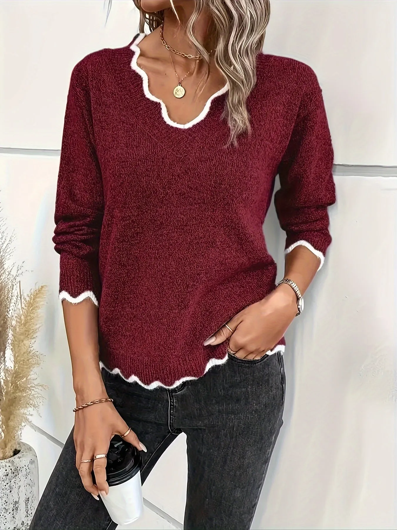 Elsie  Ruffled V-Neck Sweater