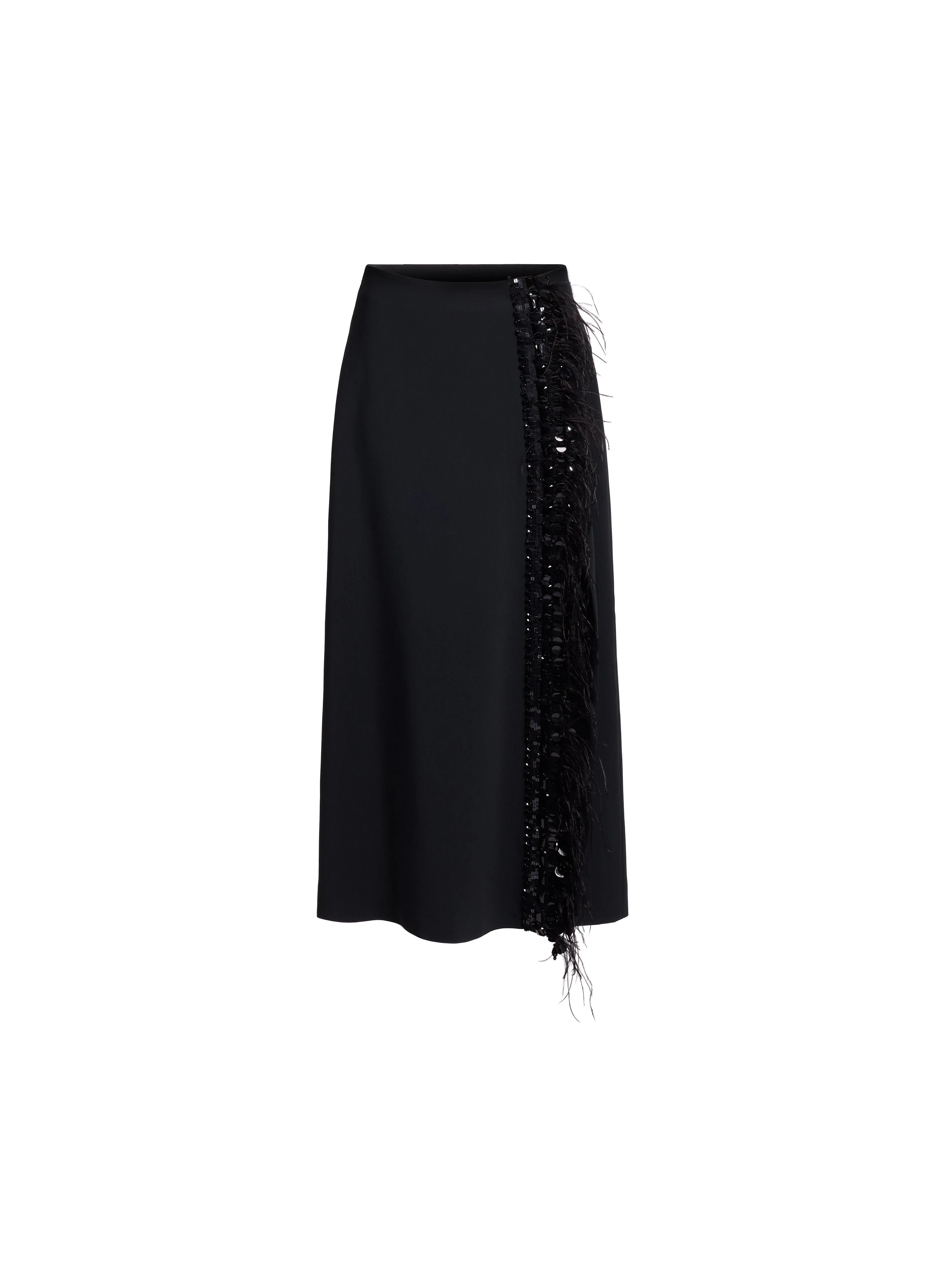 Feather Trimmed Midi Skirt