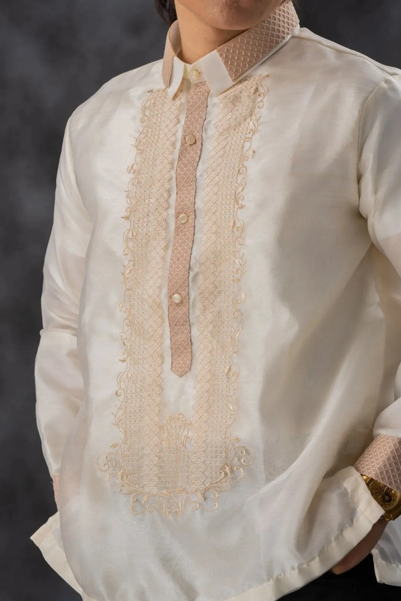 FELIX Piña Organza Men's Barong in Double Sport Collar - Cream Lining