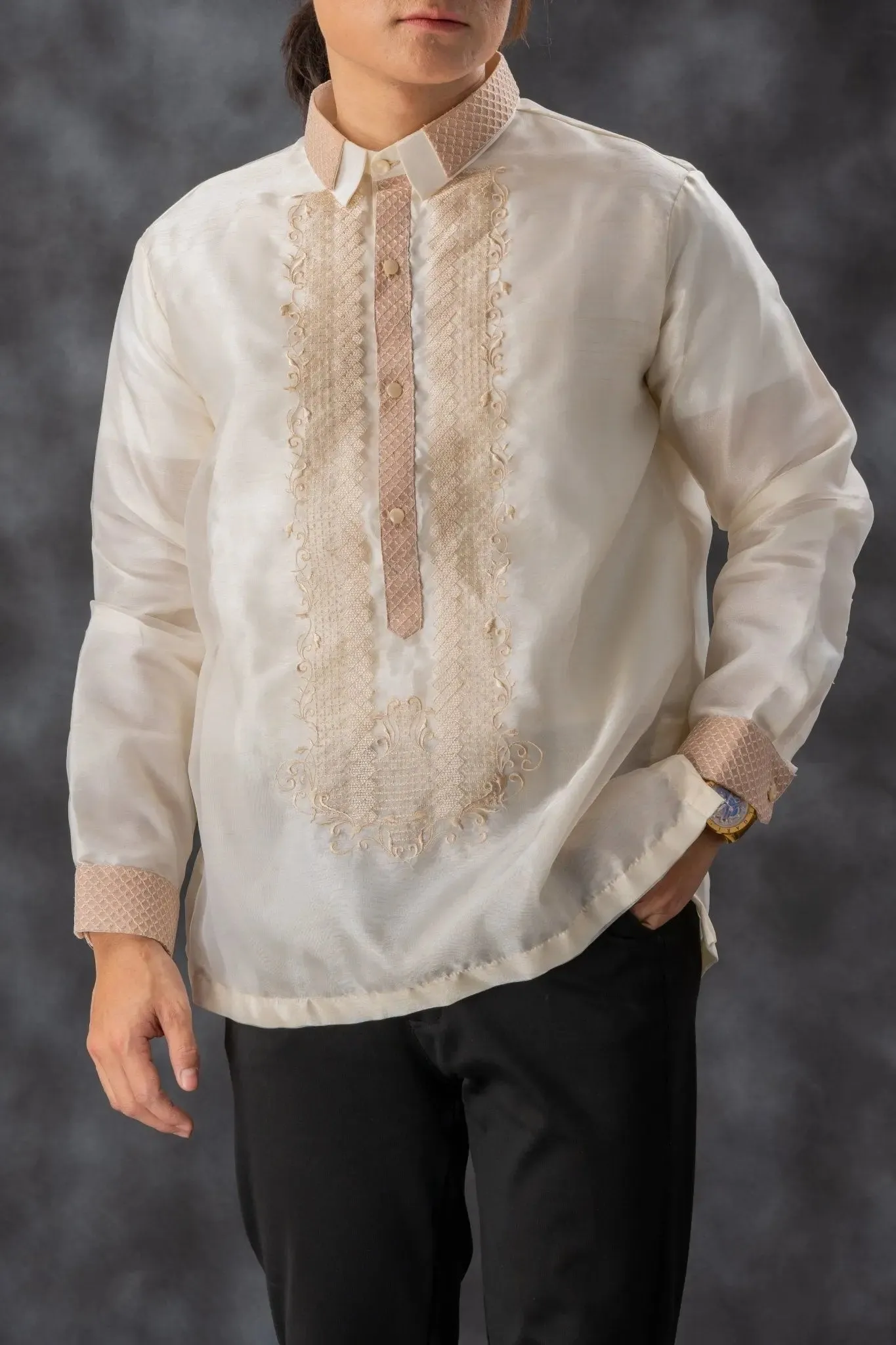 FELIX Piña Organza Men's Barong in Double Sport Collar - Cream Lining