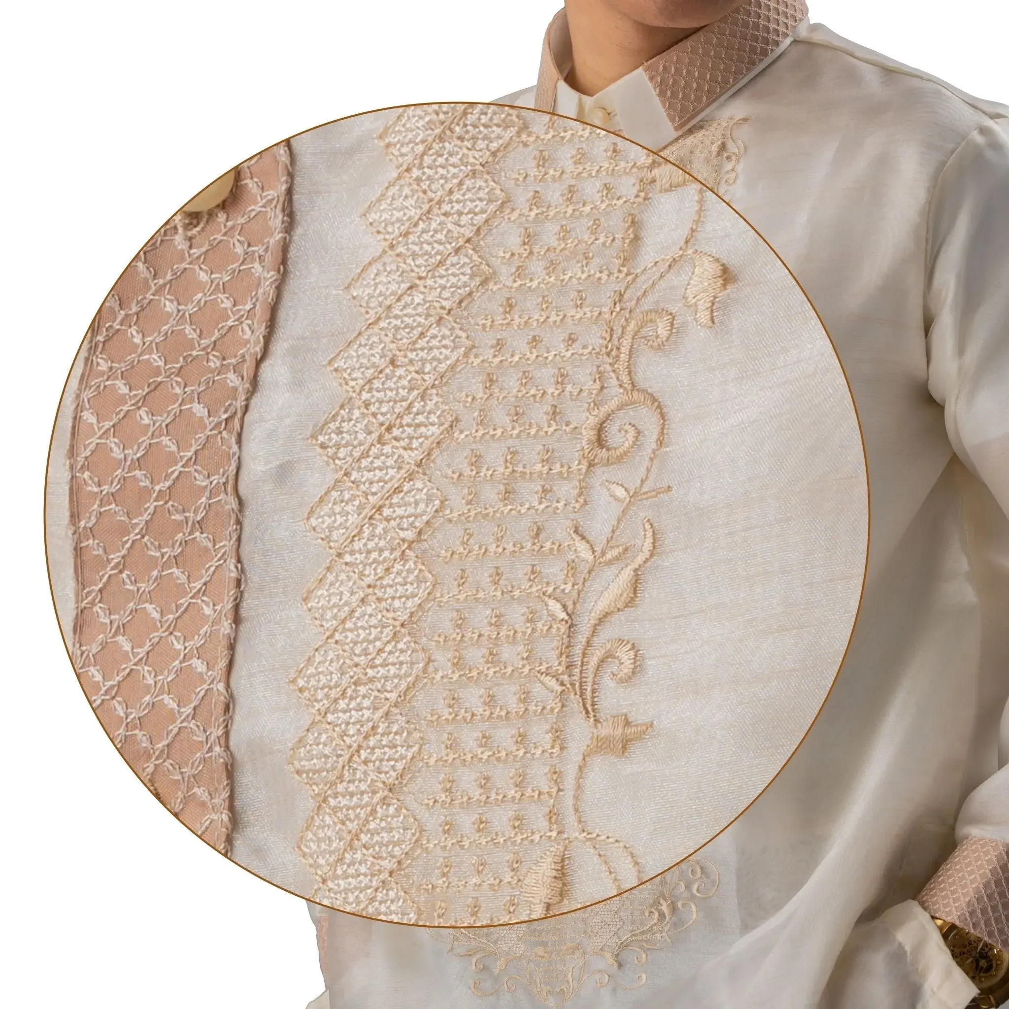 FELIX Piña Organza Men's Barong in Double Sport Collar - Cream Lining