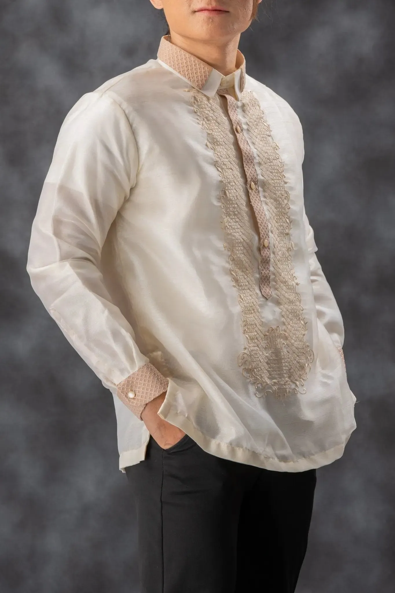 FELIX Piña Organza Men's Barong in Double Sport Collar - Cream Lining