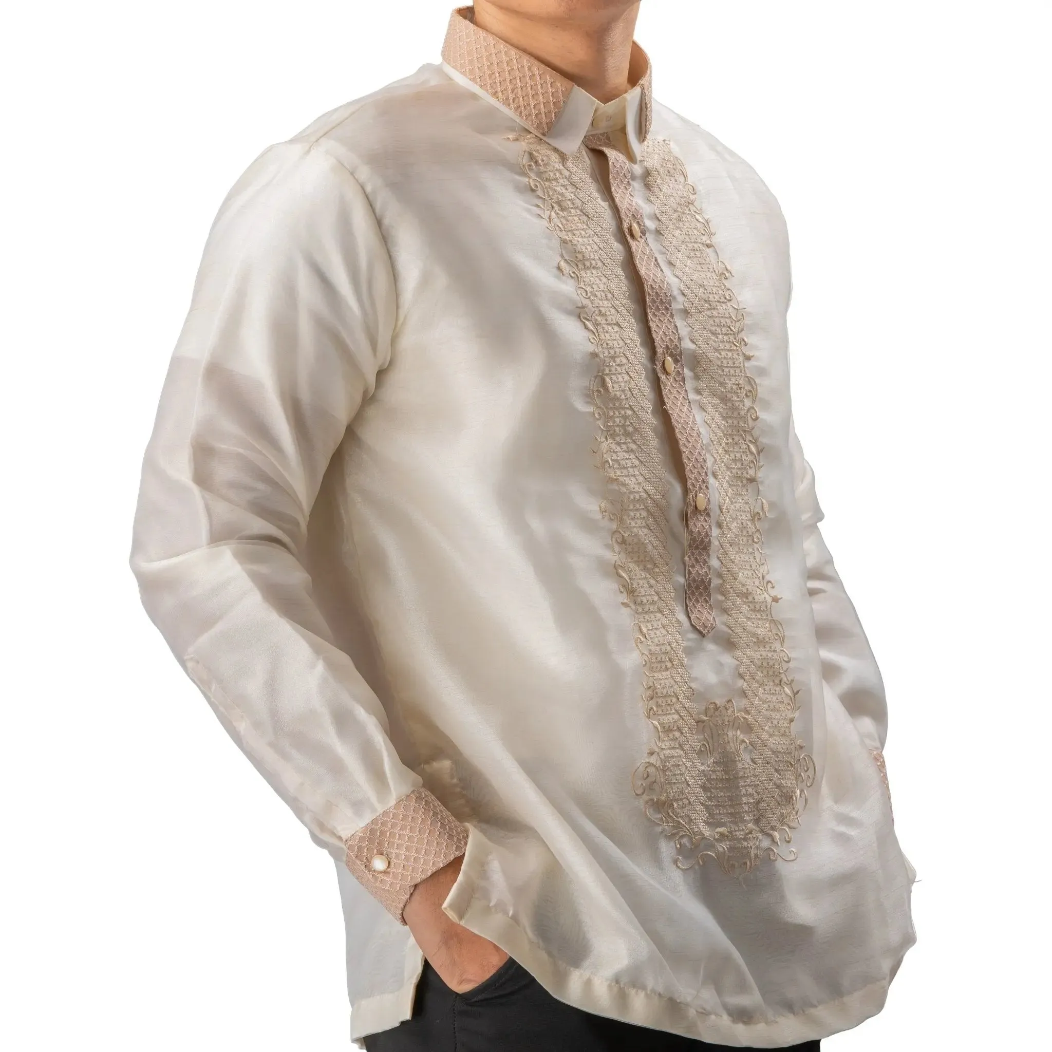 FELIX Piña Organza Men's Barong in Double Sport Collar - Cream Lining