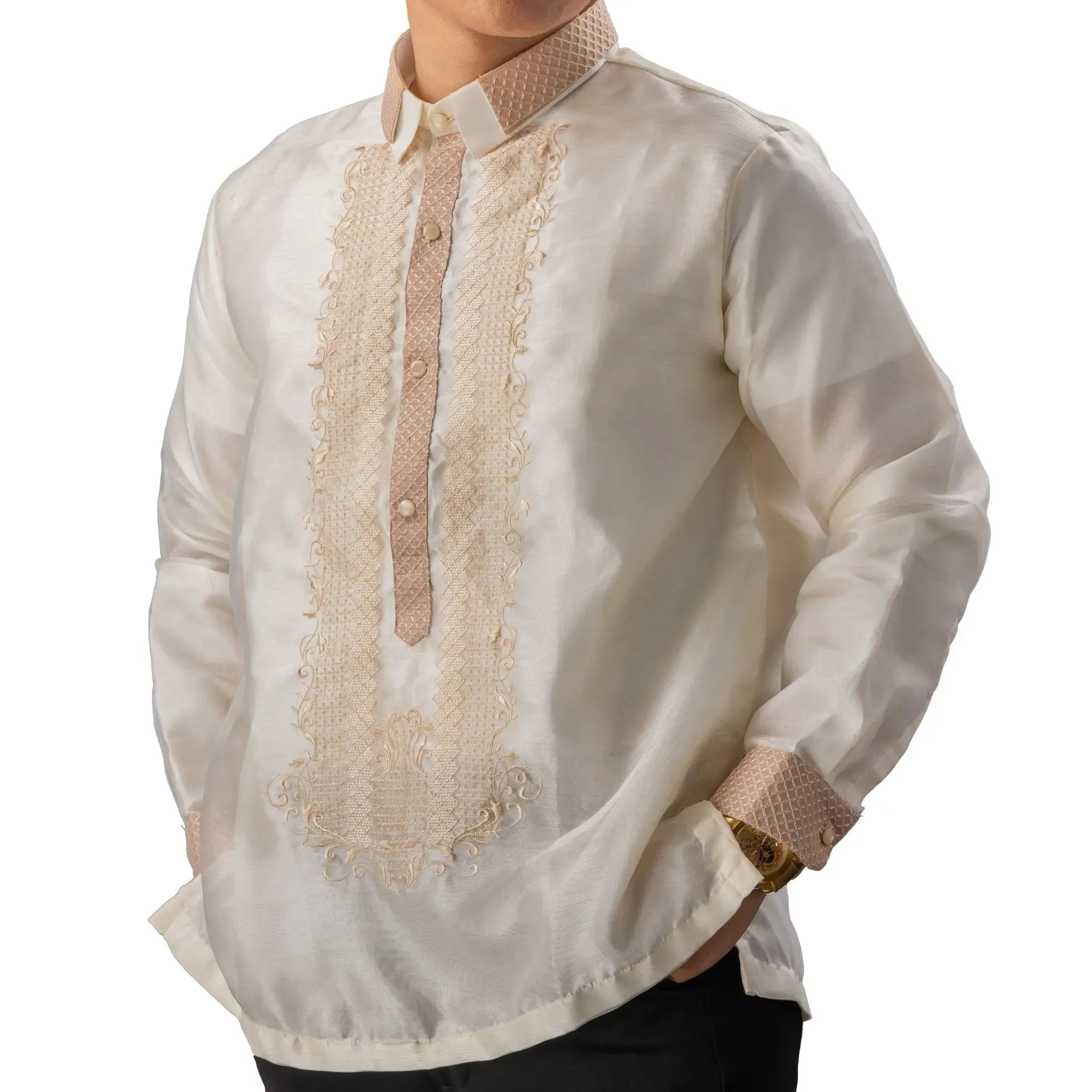 FELIX Piña Organza Men's Barong in Double Sport Collar - Cream Lining