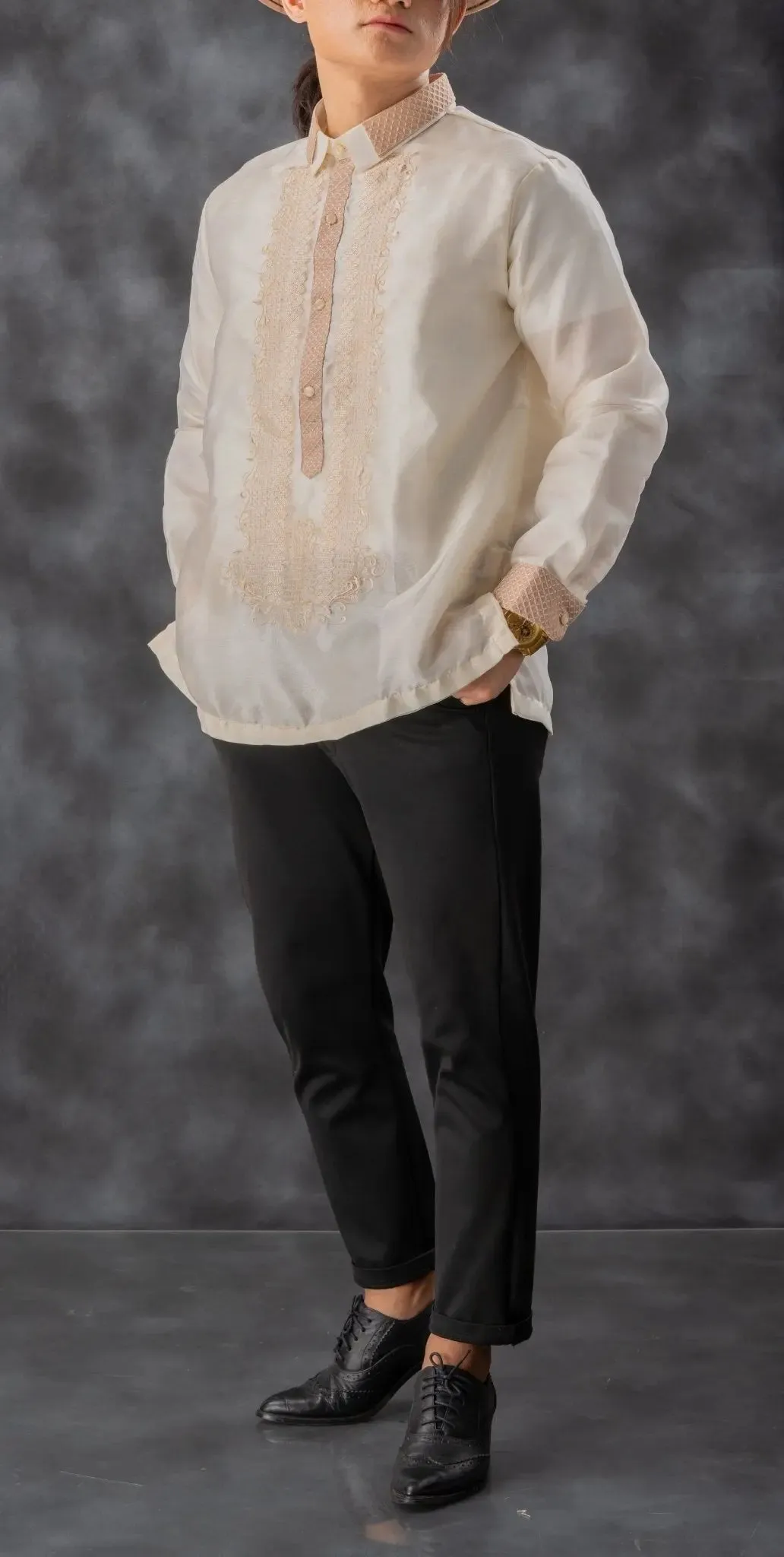 FELIX Piña Organza Men's Barong in Double Sport Collar - Cream Lining