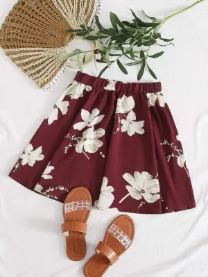 Floral Print Skater Skirt
