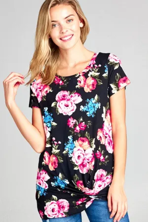 FLORAL PRINT TWIST BOTTOM TUNIC TOP