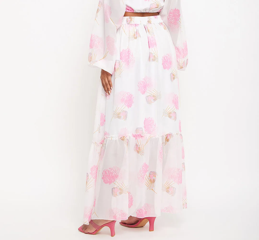 Floral Printed Maxi Flared Skirt