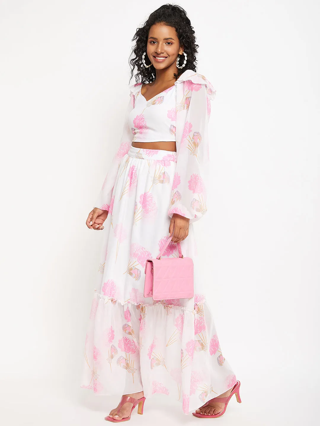 Floral Printed Maxi Flared Skirt