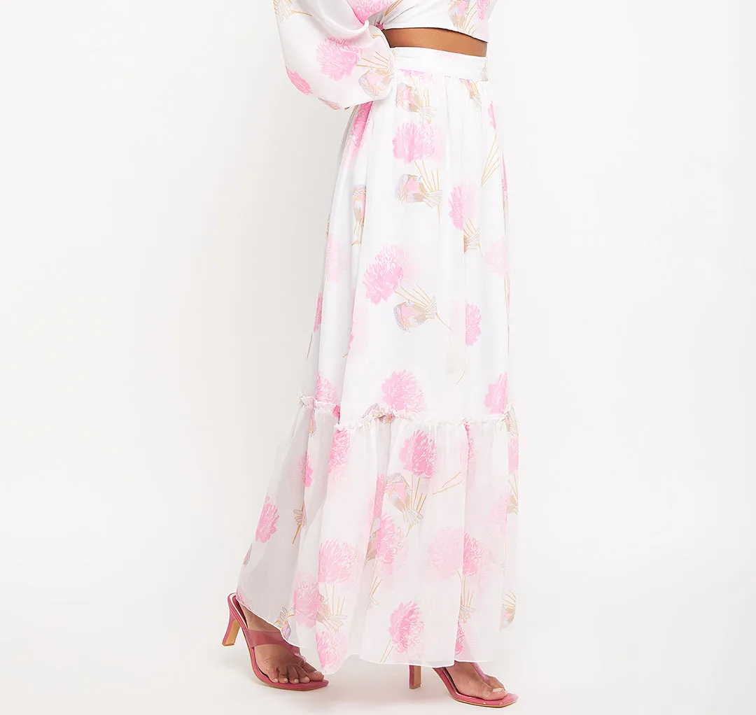 Floral Printed Maxi Flared Skirt