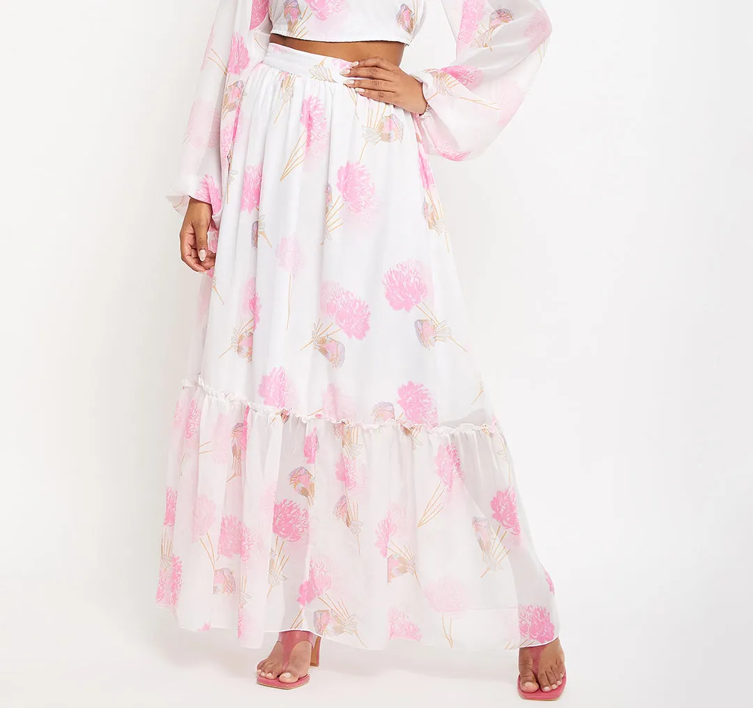 Floral Printed Maxi Flared Skirt
